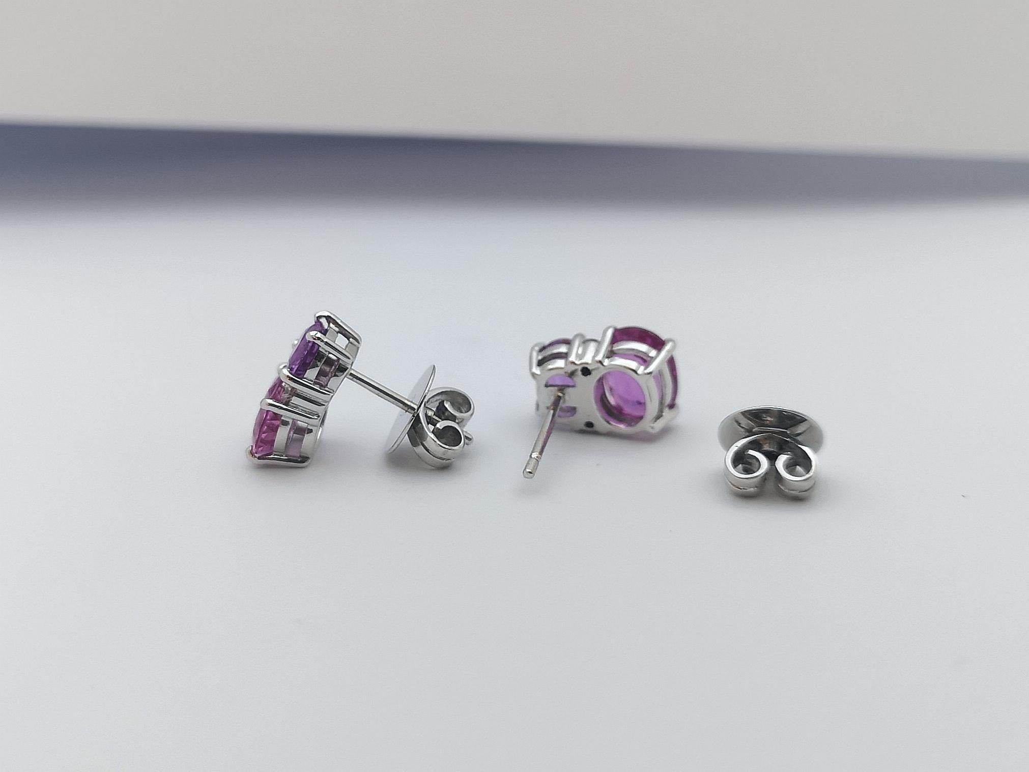 Pink Sapphire, Purple Sapphire and Diamond Earrings Set in 18 Karat White Gold In New Condition For Sale In Bangkok, TH