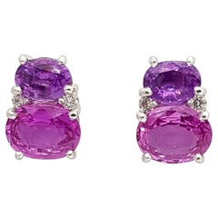 Pink Sapphire, Purple Sapphire and Diamond Earrings Set in 18 Karat White Gold