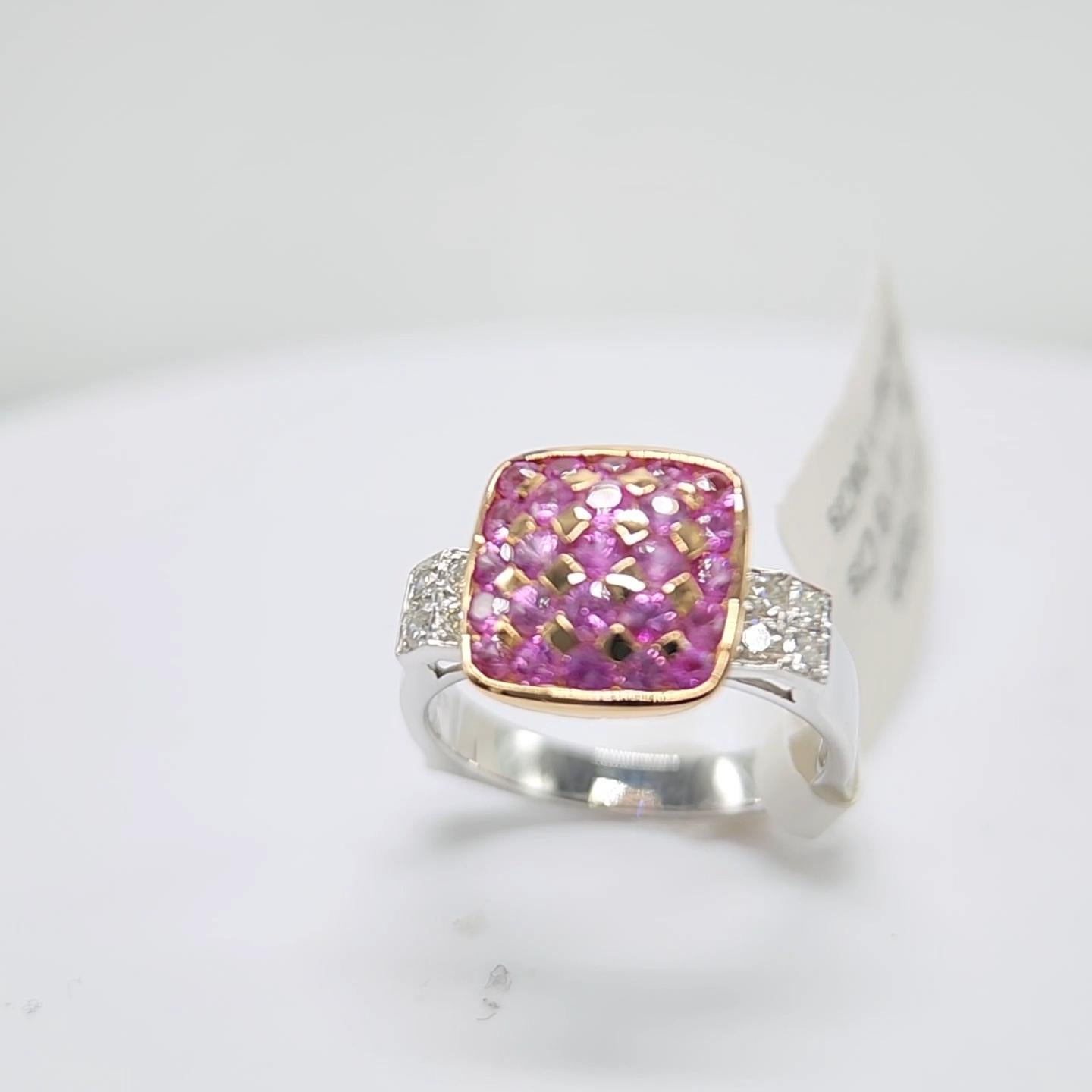 Pink Sapphire Ring 18 Karat White Gold and Pink Gold with Diamonds For Sale 7