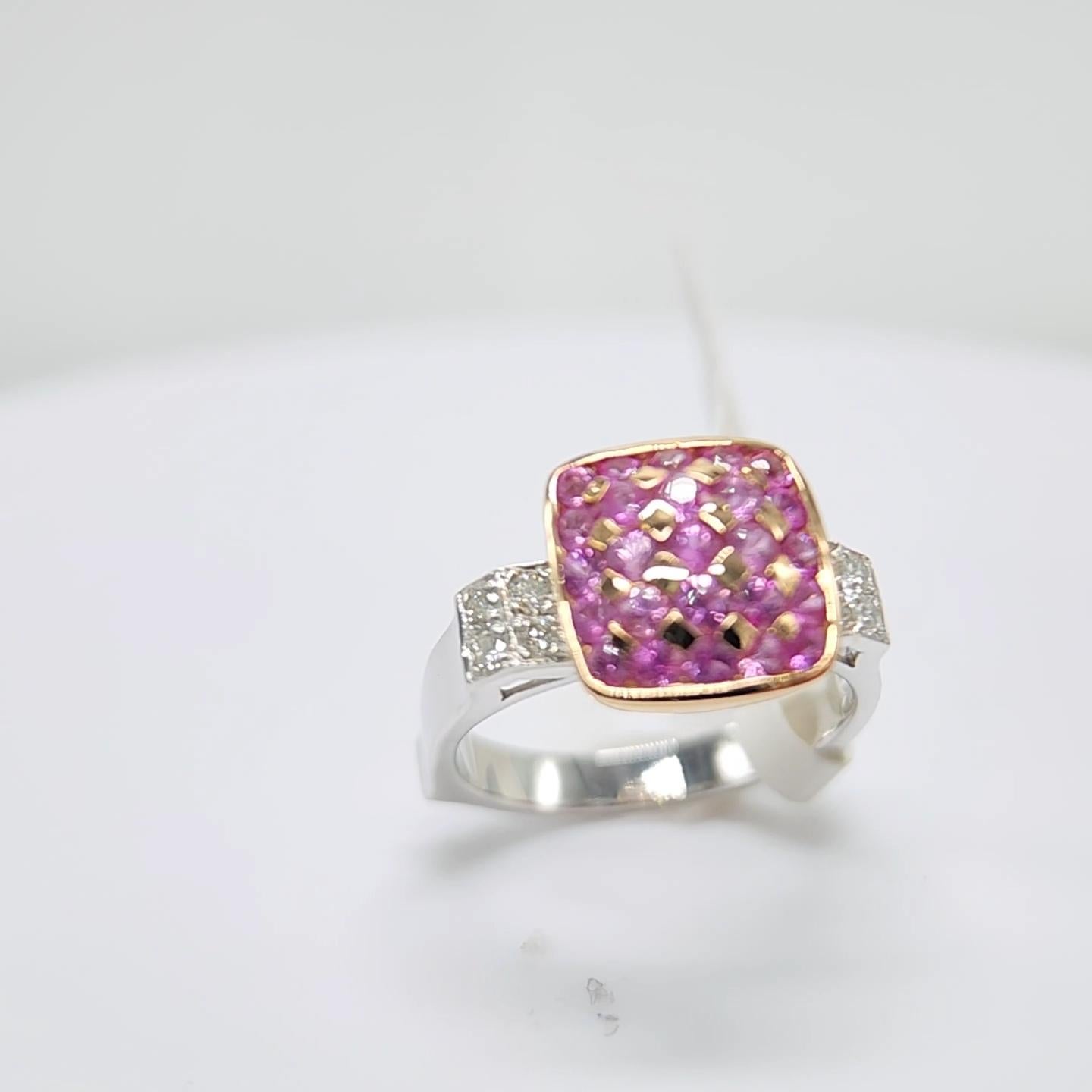 Pink Sapphire Ring 18 Karat White Gold and Pink Gold with Diamonds For Sale 8