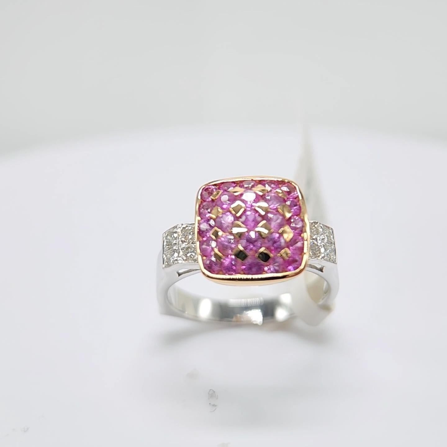 Pink Sapphire Ring 18 Karat White Gold and Pink Gold with Diamonds For Sale 9