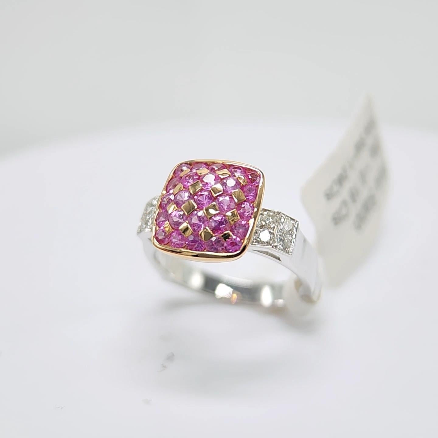 Pink Sapphire Ring 18 Karat White Gold and Pink Gold with Diamonds For Sale 10