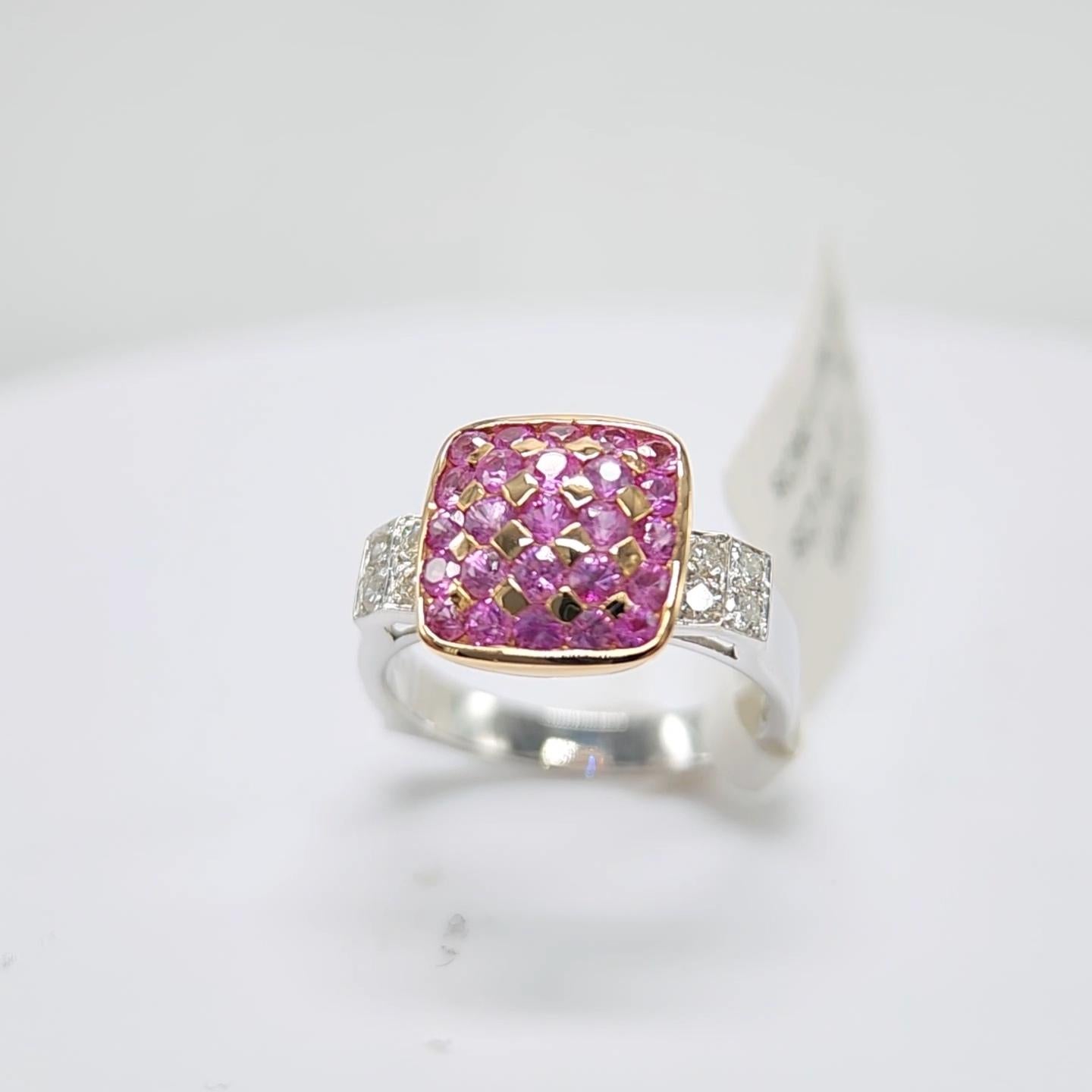 Pink Sapphire Ring 18 Karat White Gold and Pink Gold with Diamonds For Sale 11