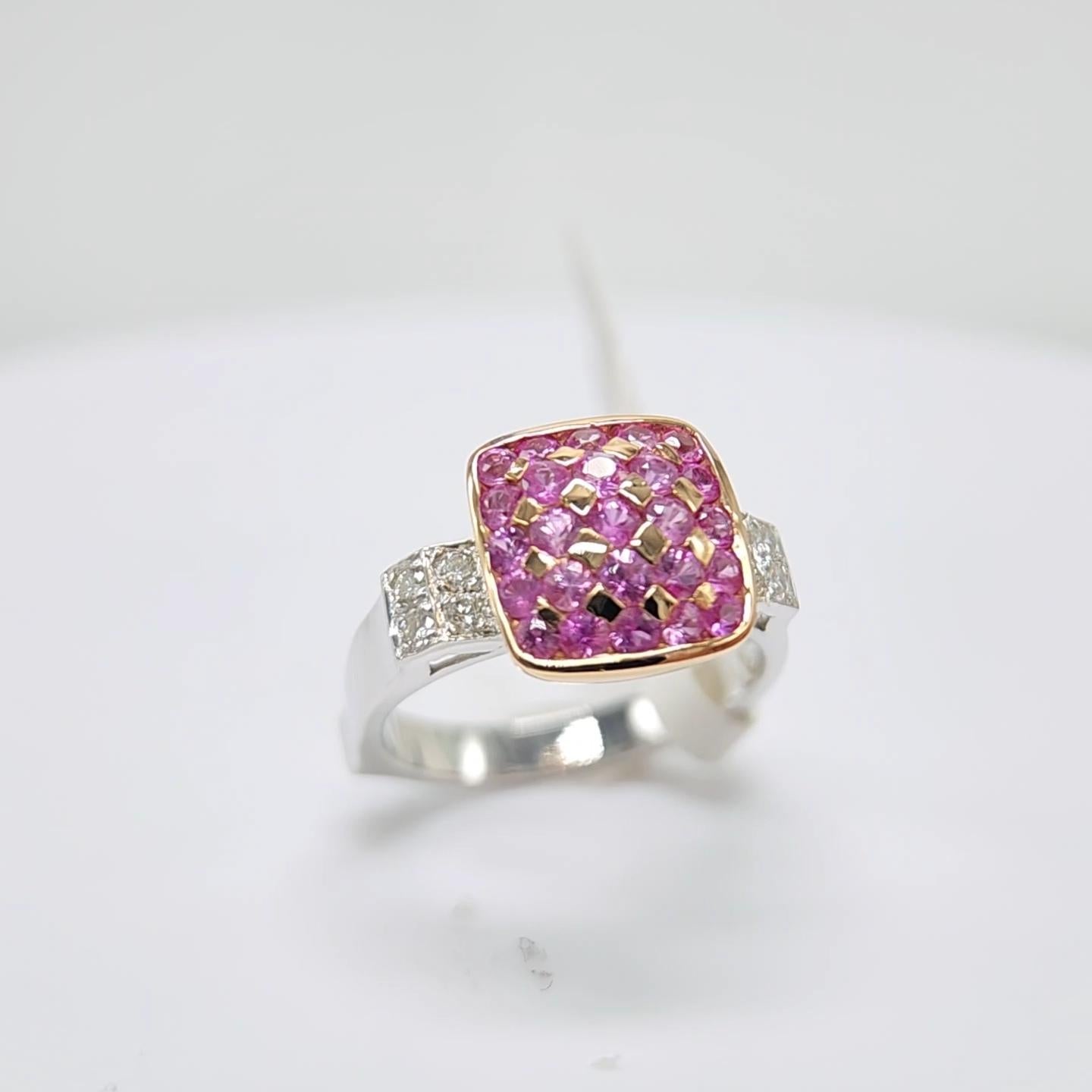 Pink Sapphire Ring 18 Karat White Gold and Pink Gold with Diamonds For Sale 12