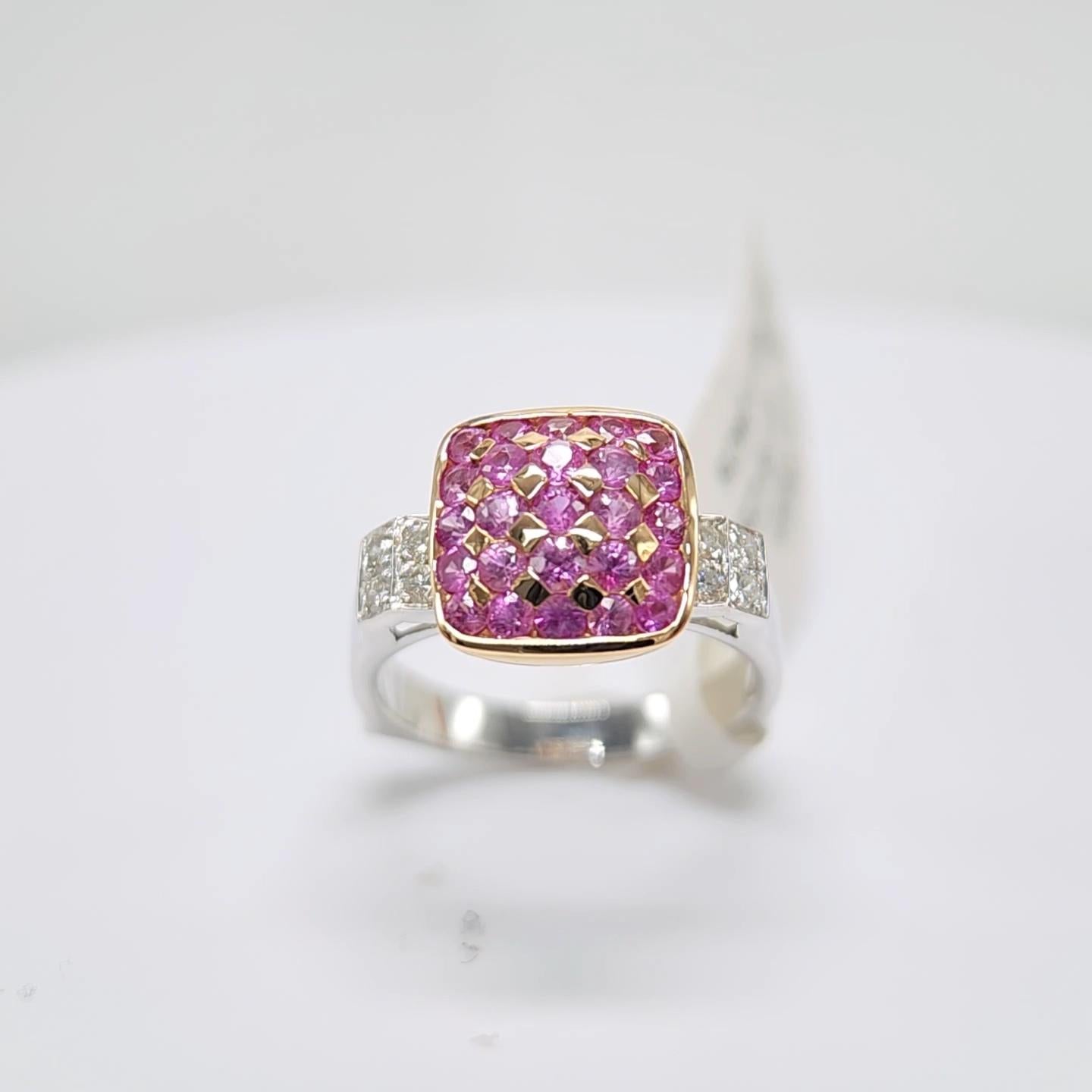 Pink Sapphire Ring 18 Karat White Gold and Pink Gold with Diamonds In New Condition For Sale In Brooklyn, NY