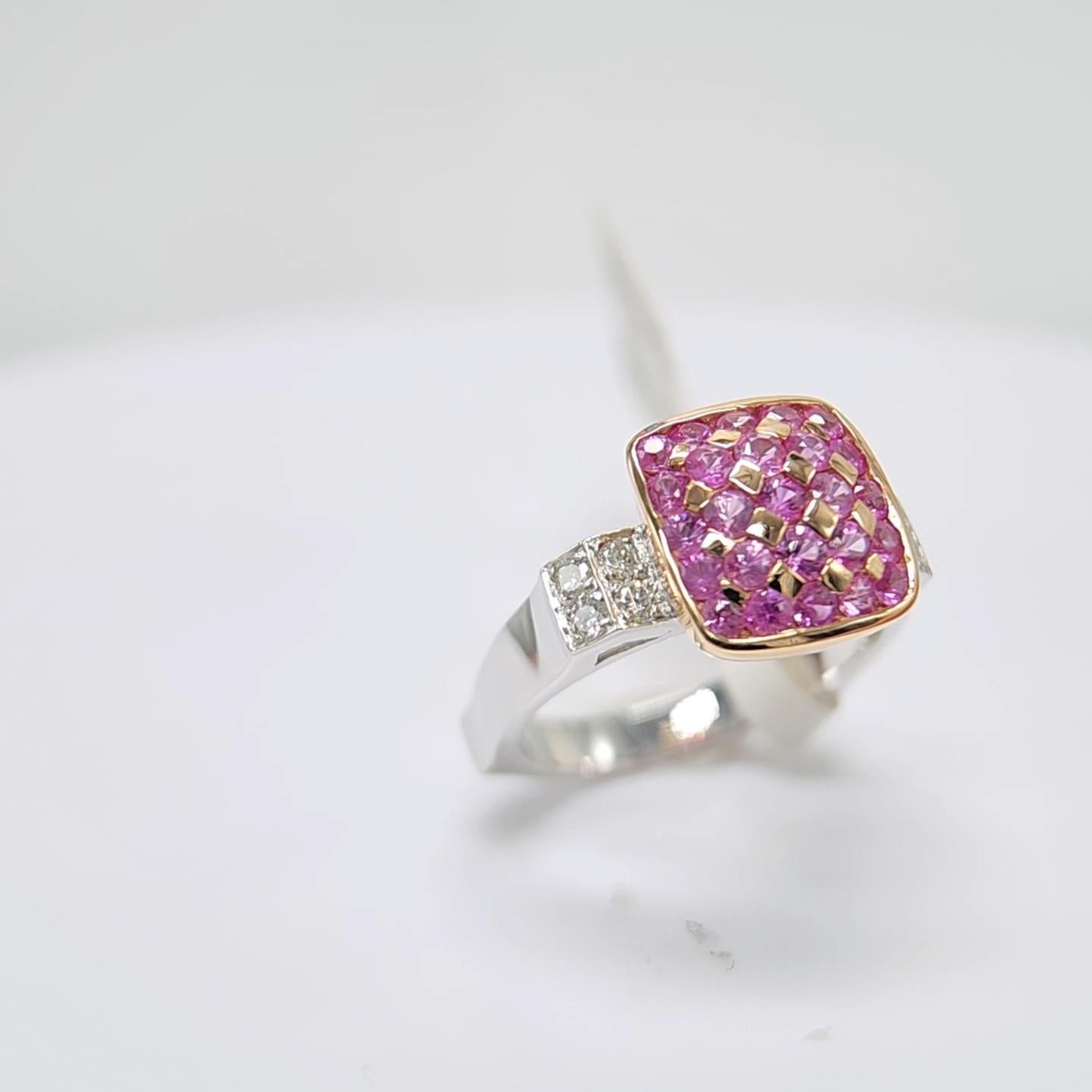Women's Pink Sapphire Ring 18 Karat White Gold and Pink Gold with Diamonds For Sale