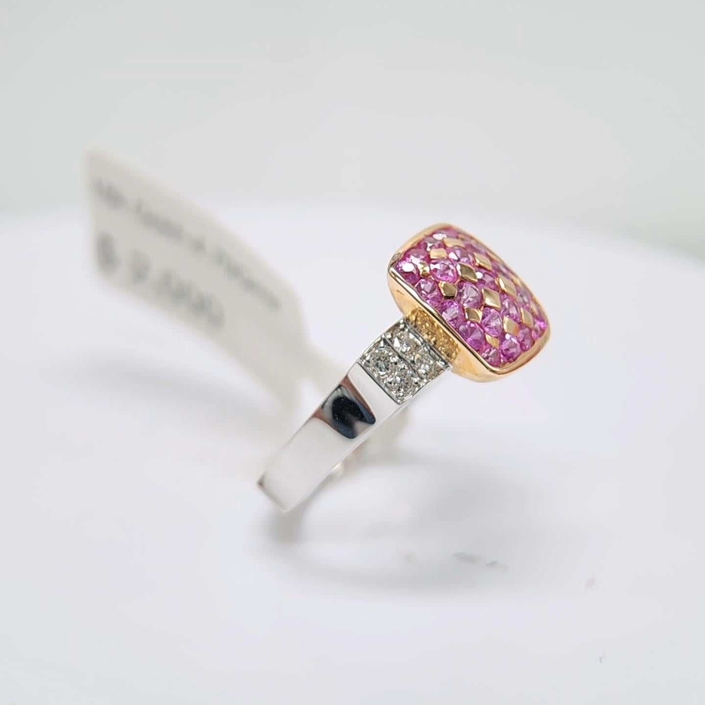 Pink Sapphire Ring 18 Karat White Gold and Pink Gold with Diamonds For Sale 1