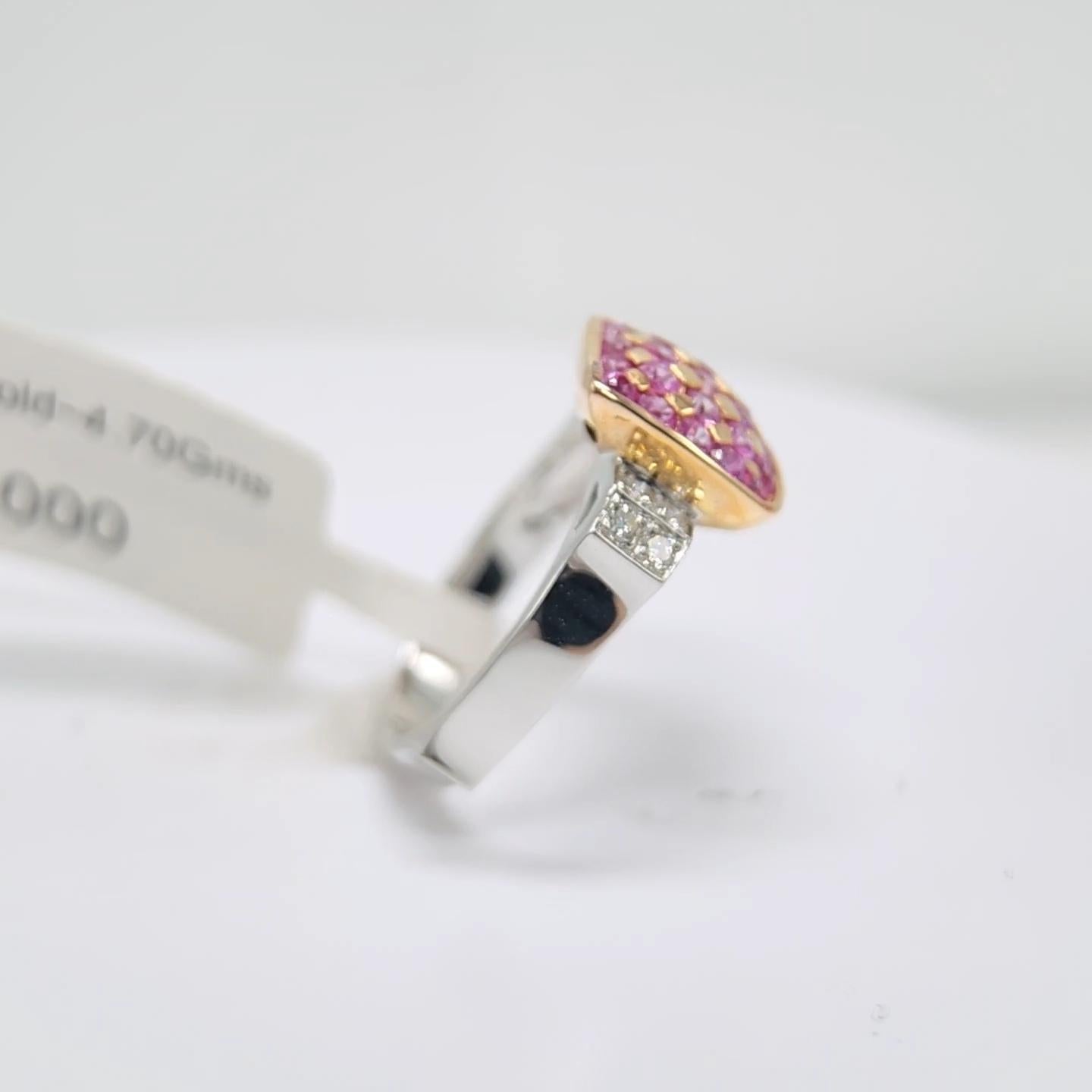 Pink Sapphire Ring 18 Karat White Gold and Pink Gold with Diamonds For Sale 2