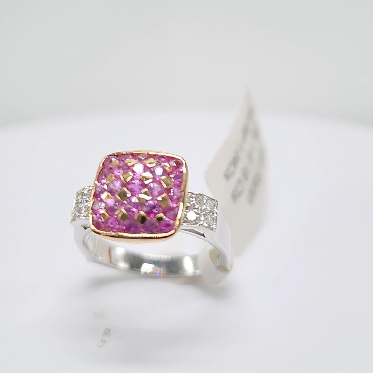 Pink Sapphire Ring 18 Karat White Gold and Pink Gold with Diamonds For Sale 4