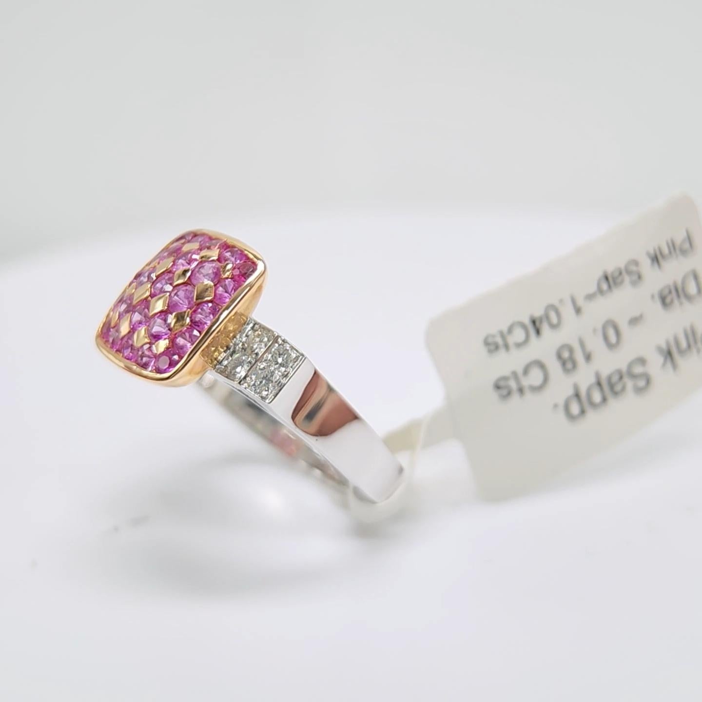 Pink Sapphire Ring 18 Karat White Gold and Pink Gold with Diamonds For Sale 5