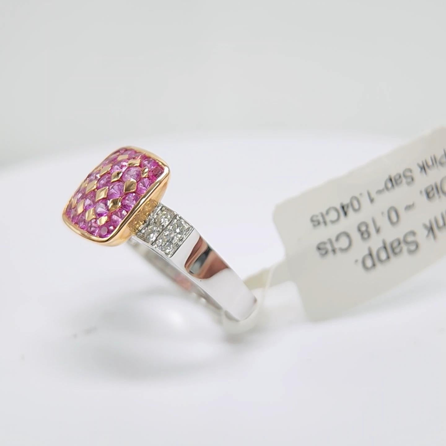 Pink Sapphire Ring 18 Karat White Gold and Pink Gold with Diamonds For Sale 6