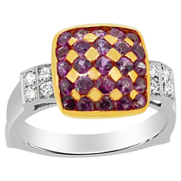 Pink Sapphire Ring 18 Karat White Gold and Pink Gold with Diamonds
