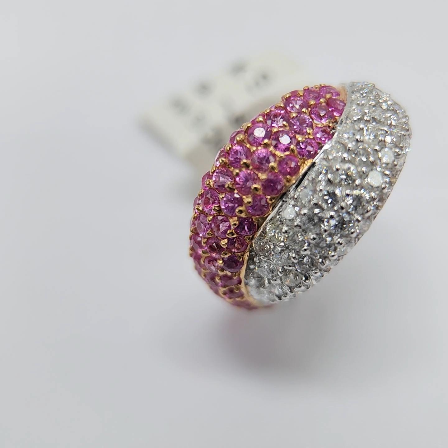 Pink Sapphire Ring 18 Karat White Gold and Yellow Gold with Diamonds For Sale 9