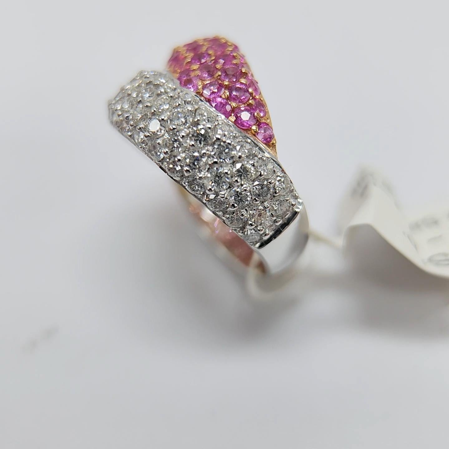 Pink Sapphire Ring 18 Karat White Gold and Yellow Gold with Diamonds For Sale 12
