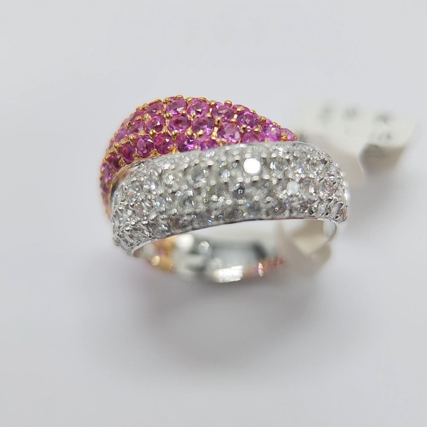 Pink Sapphire Ring 18 Karat White Gold and Yellow Gold with Diamonds In New Condition For Sale In Brooklyn, NY