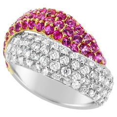 Ring mit rosa Saphiren aus 18 Karat Weißgold und Gelbgold mit Diamanten