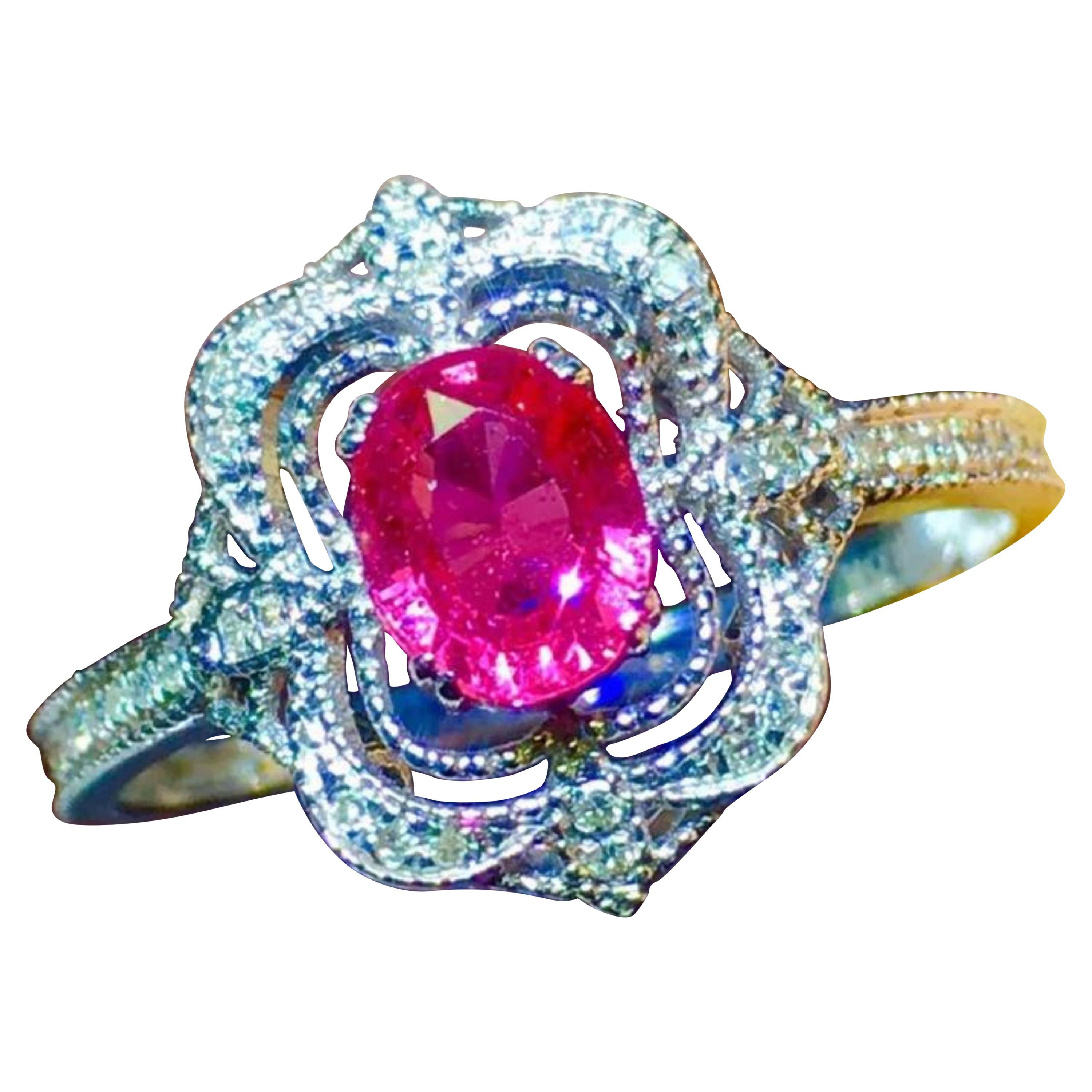Pink Sapphire Ring 18 Karat White Gold For Sale