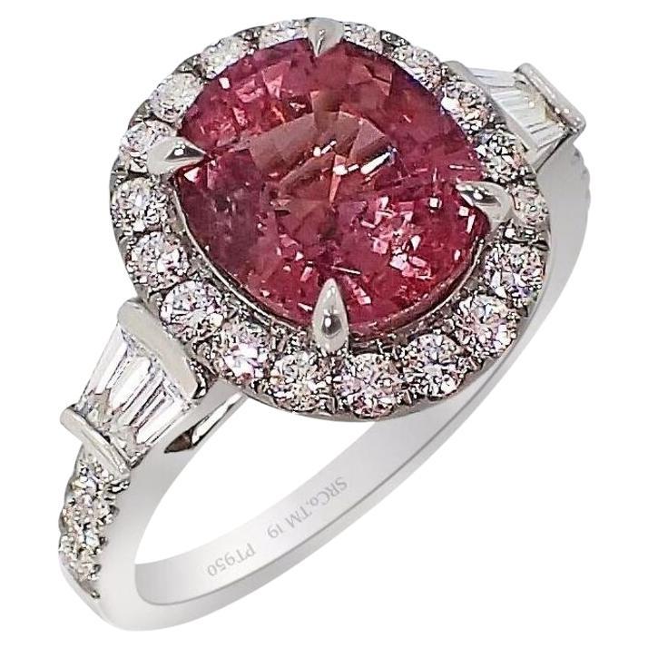 Pink Sapphire Ring, 3.03ct Platinum 950, GIA Certified Natural Sapphire  For Sale