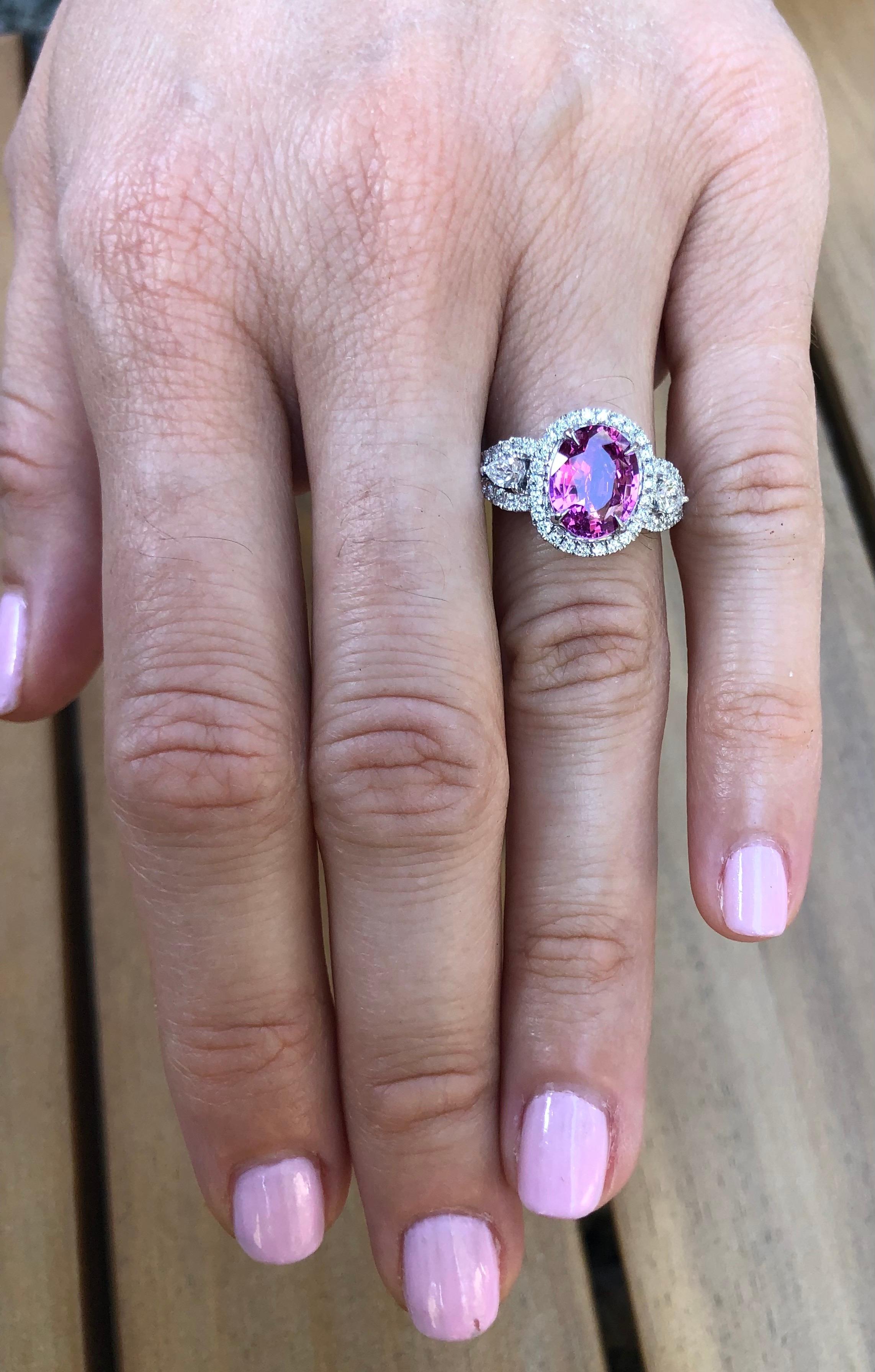 Oval Cut Pink Sapphire Ring 3.07 Carat Oval