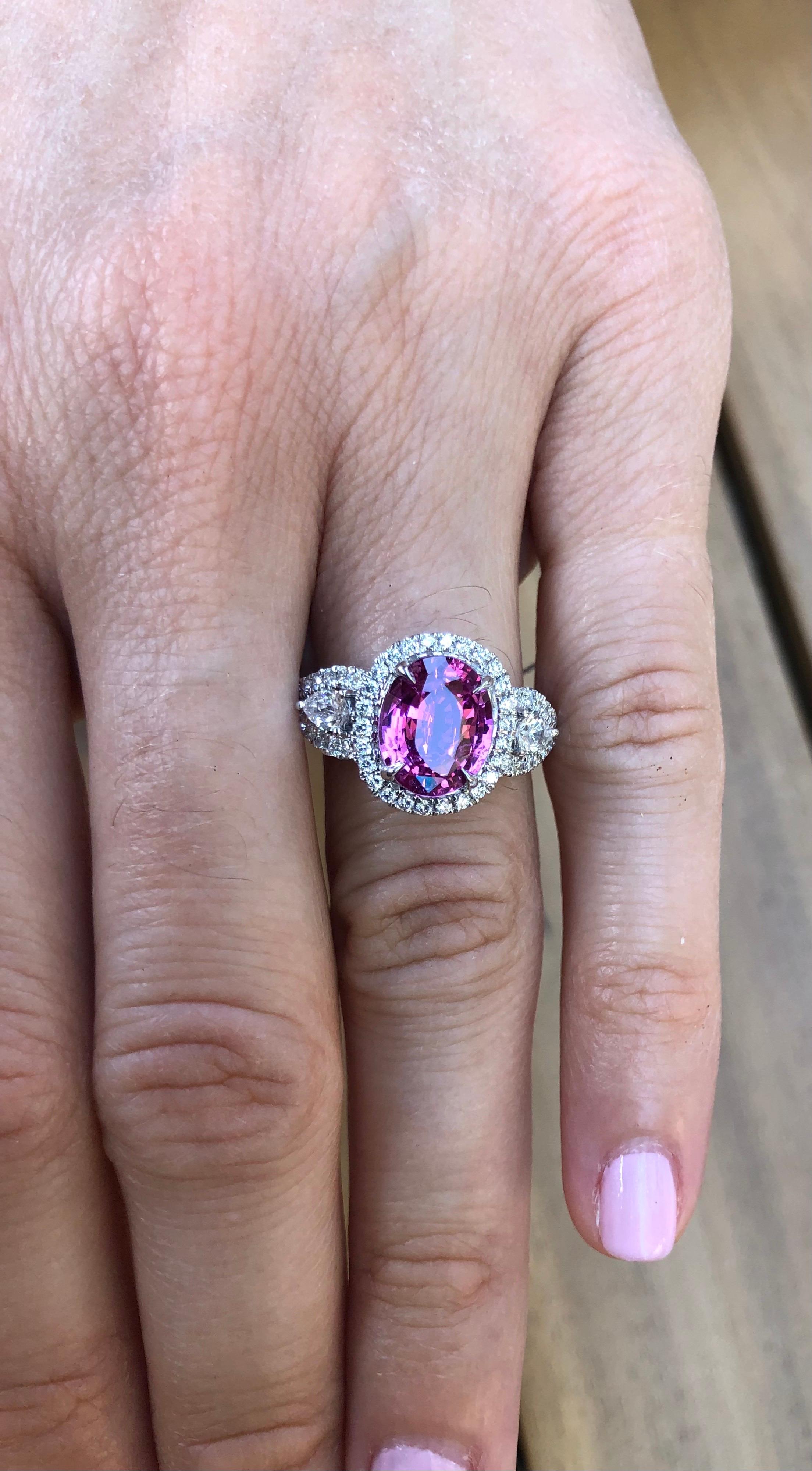 Pink Sapphire Ring 3.07 Carat Oval 1
