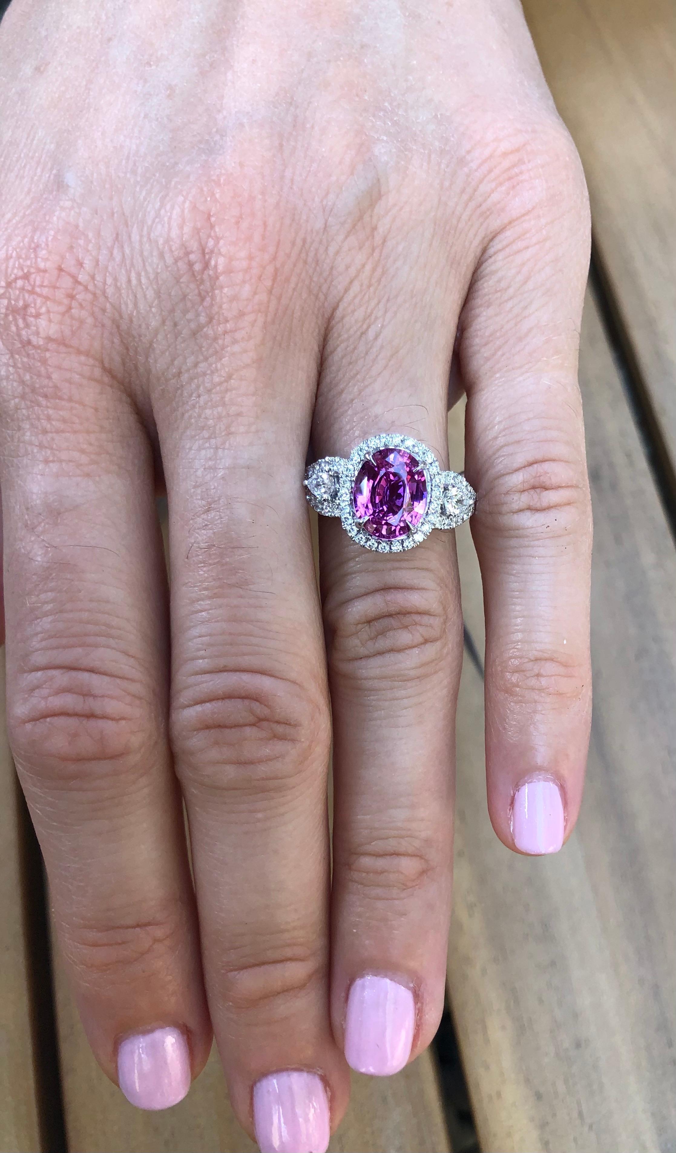Pink Sapphire Ring 3.07 Carat Oval 2