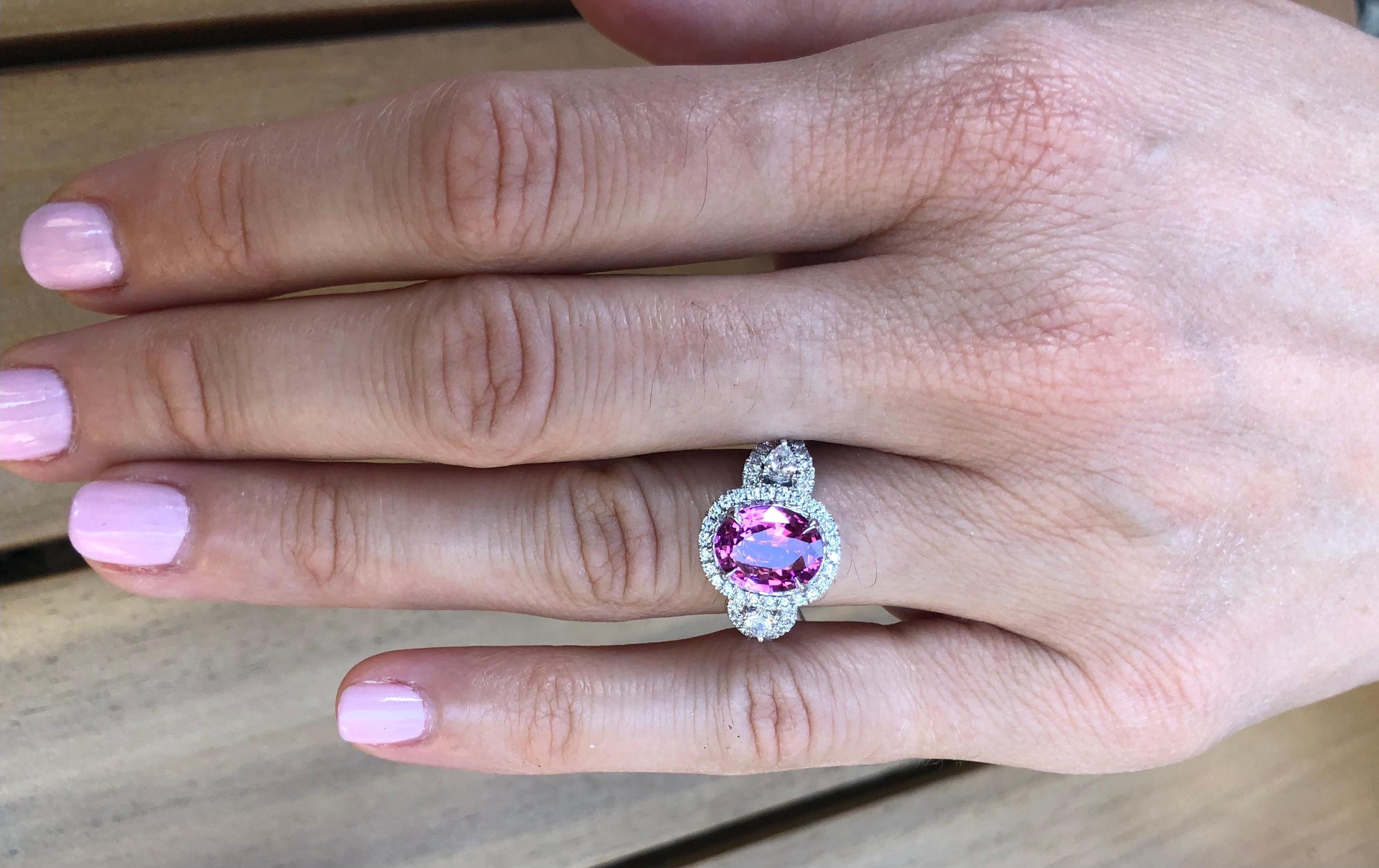 Pink Sapphire Ring 3.07 Carat Oval 3