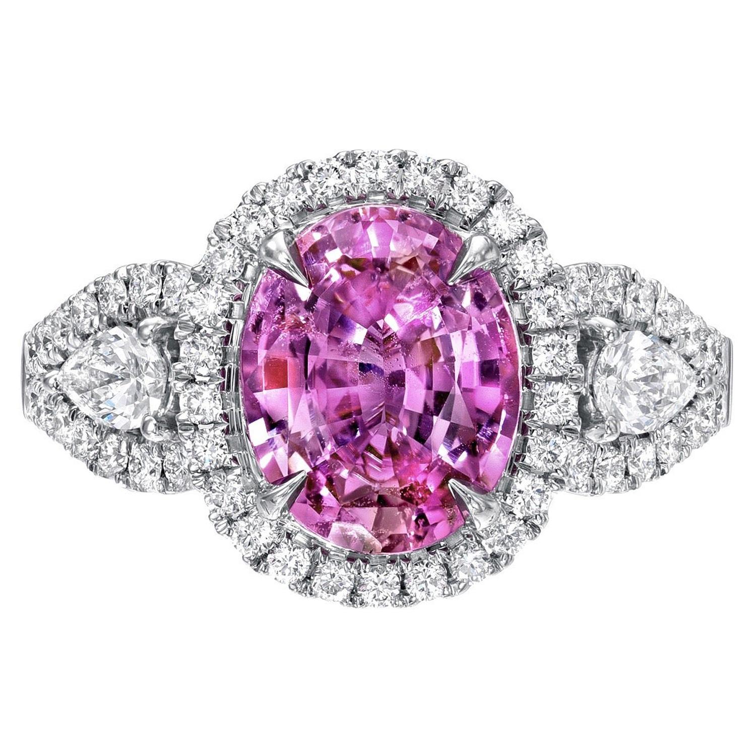 Pink Sapphire Ring 3.07 Carat Oval