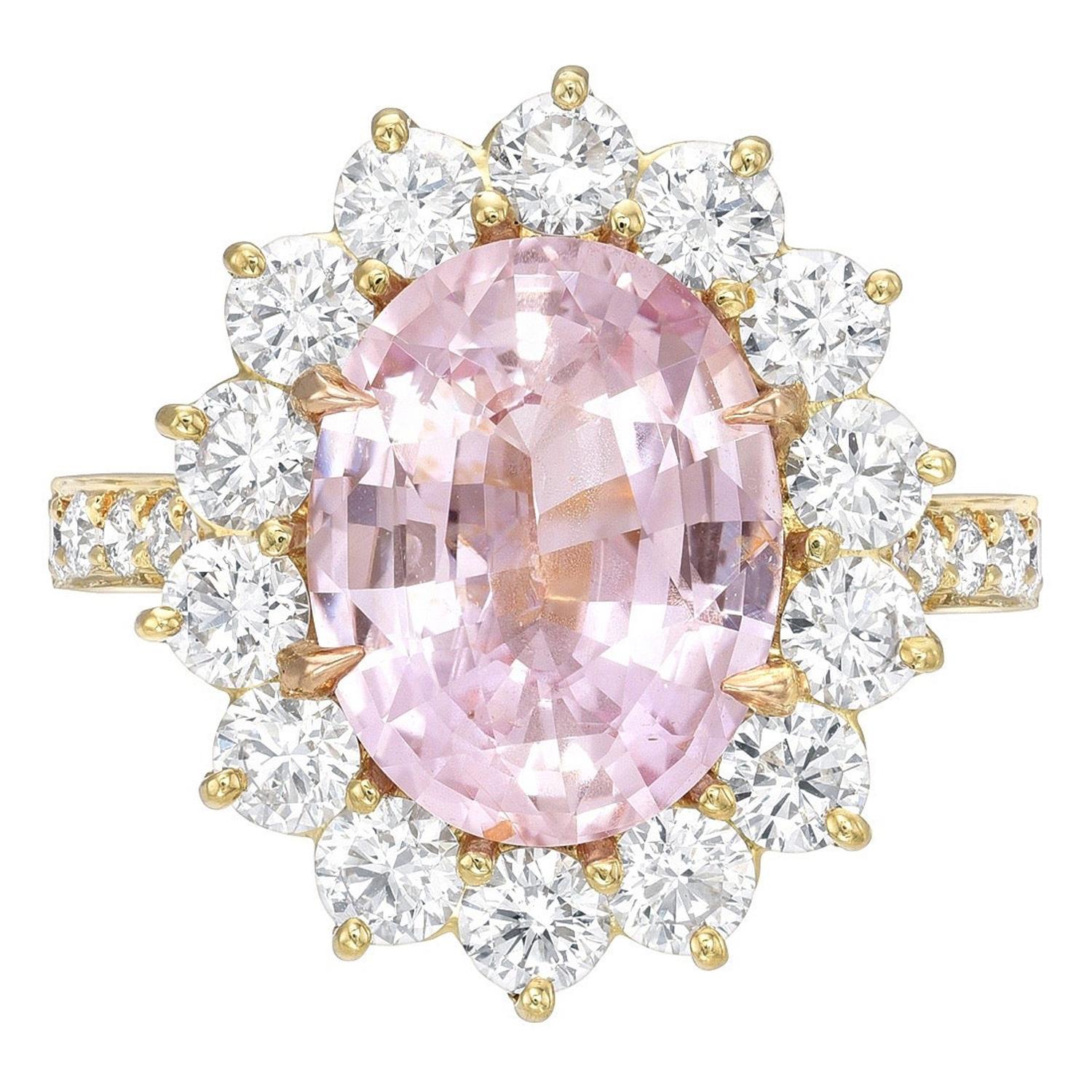 Pink Sapphire Ring 4.47 Carats Oval