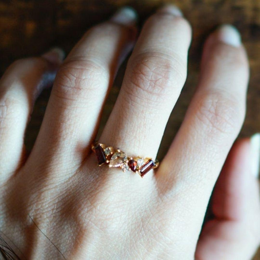 Artisan Pink Sapphire Ring, Diamond Engagement Ring, 14-18 Karat Solid Gold Ring, Garnet For Sale