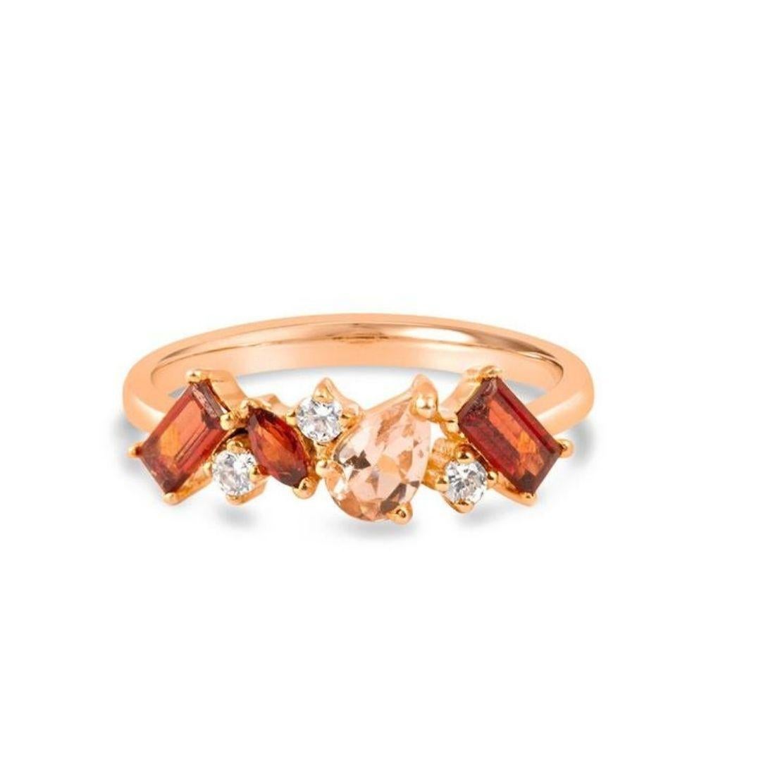 Baguette Cut Pink Sapphire Ring, Diamond Engagement Ring, 14-18 Karat Solid Gold Ring, Garnet For Sale