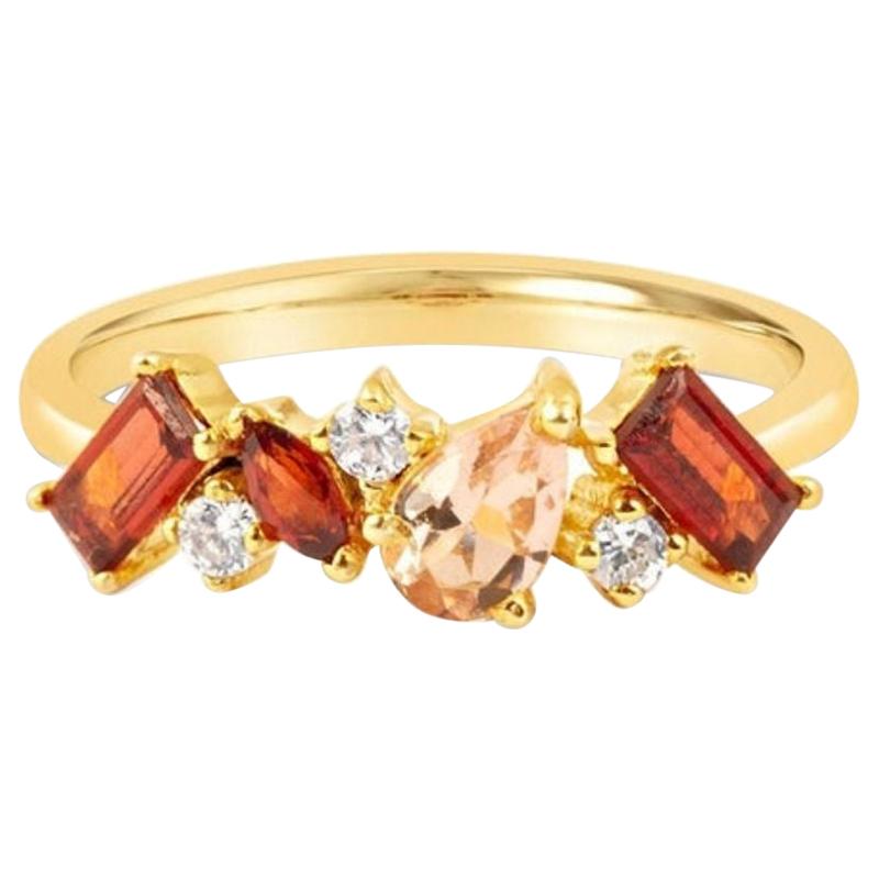 Pink Sapphire Ring, Diamond Engagement Ring, 14-18 Karat Solid Gold Ring, Garnet For Sale