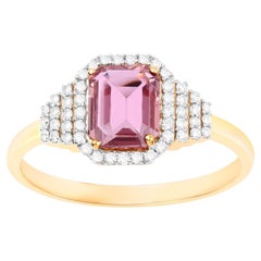 Pink Sapphire Ring Diamonds 1.32 Carats 14K Yellow Gold