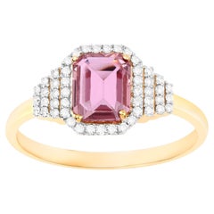 Pink Sapphire Ring Diamonds 1.32 Carats 14K Yellow Gold