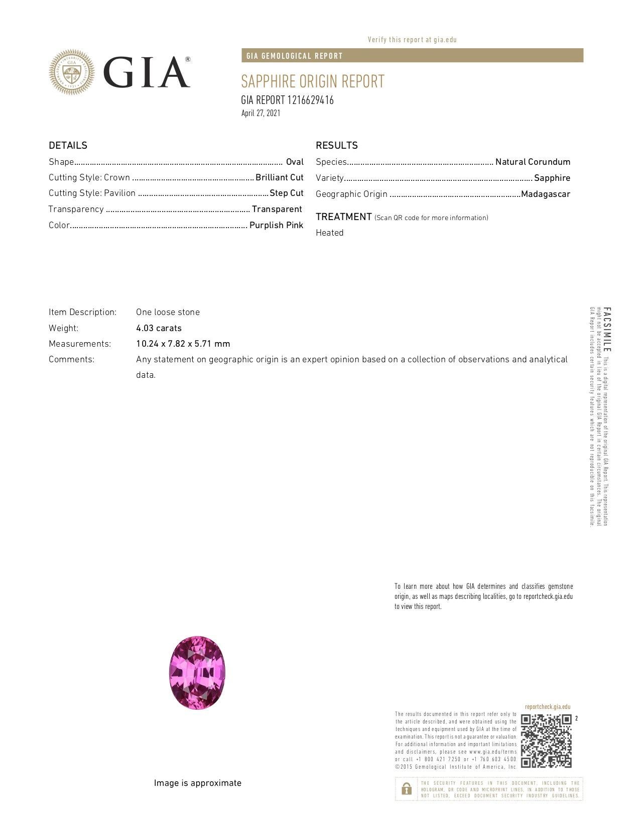Rosa Saphir 4,3 Karat, ovaler loser Edelstein für Ringfassung (Zeitgenössisch)