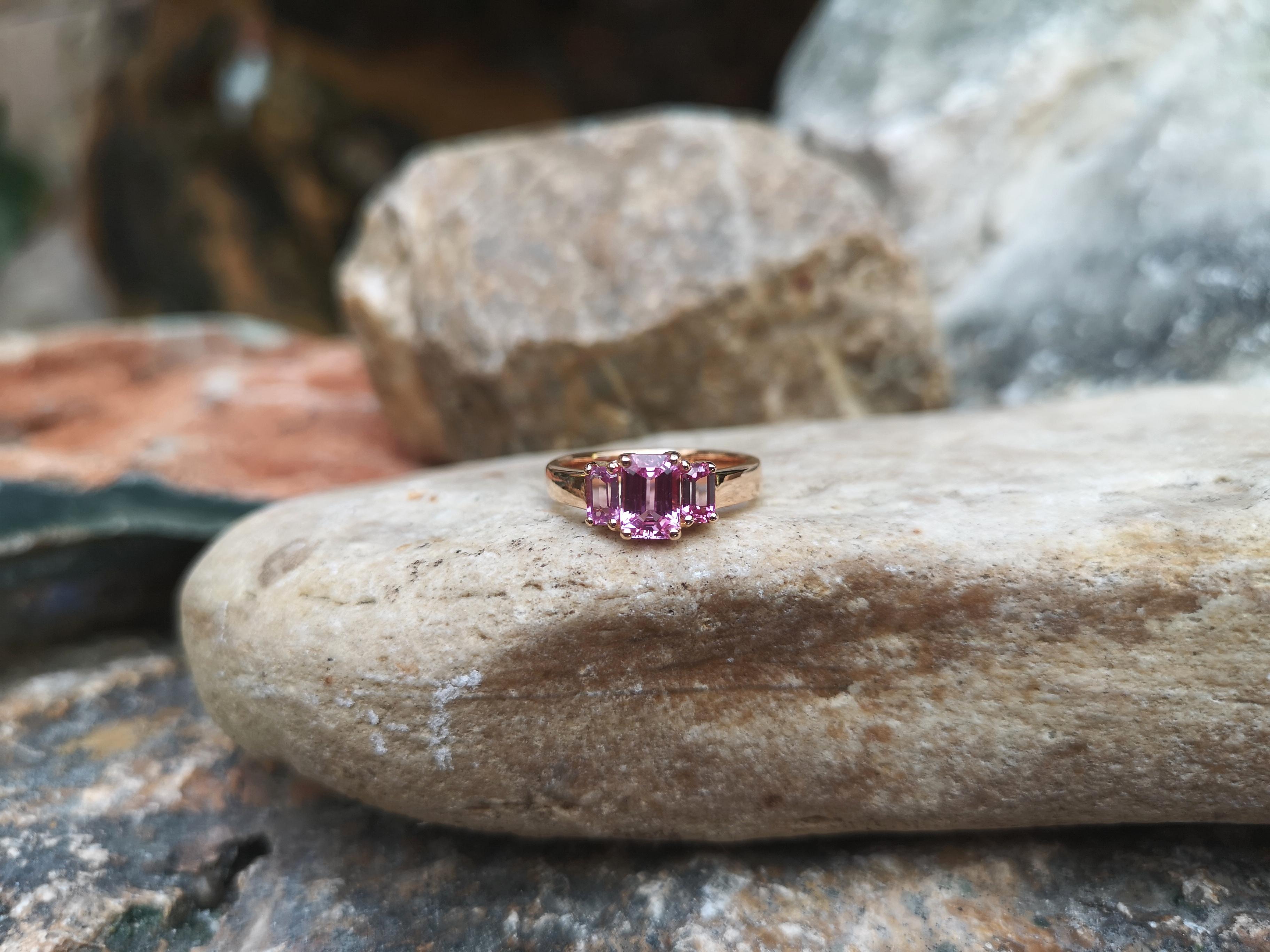Emerald Cut Pink Sapphire Ring set in 18 Karat Rose Gold Settings For Sale