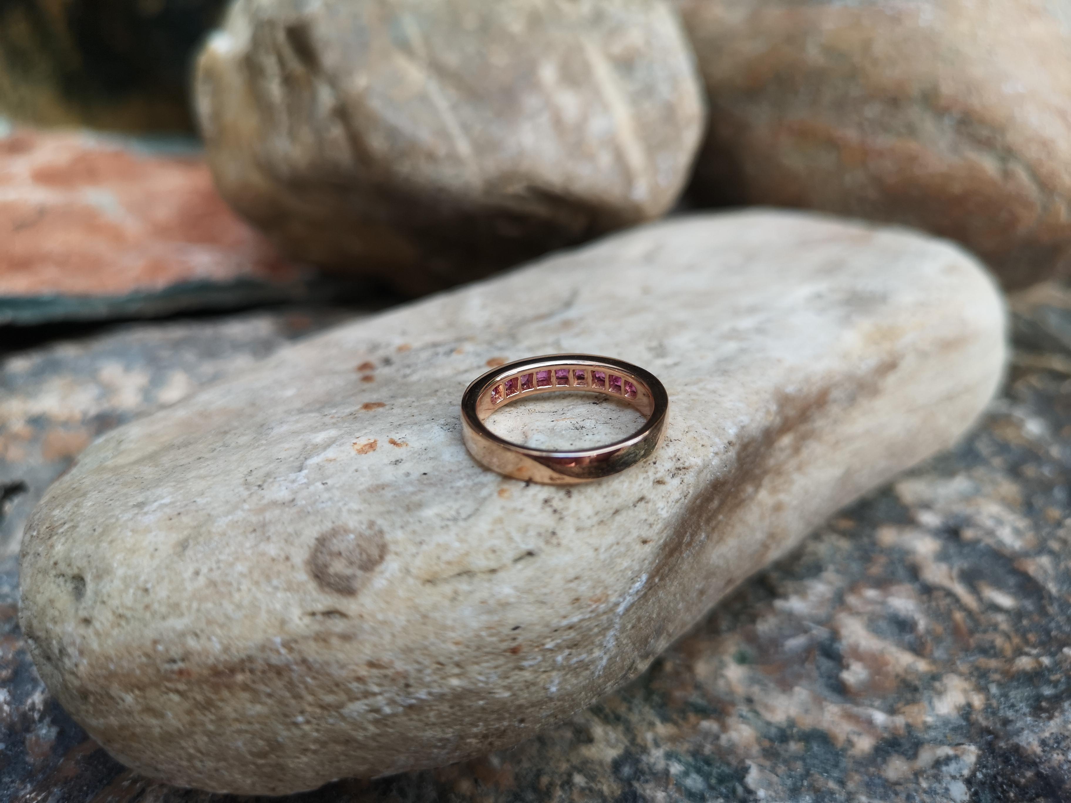 Princess Cut Pink Sapphire Ring Set in 18 Karat Rose Gold Settings For Sale