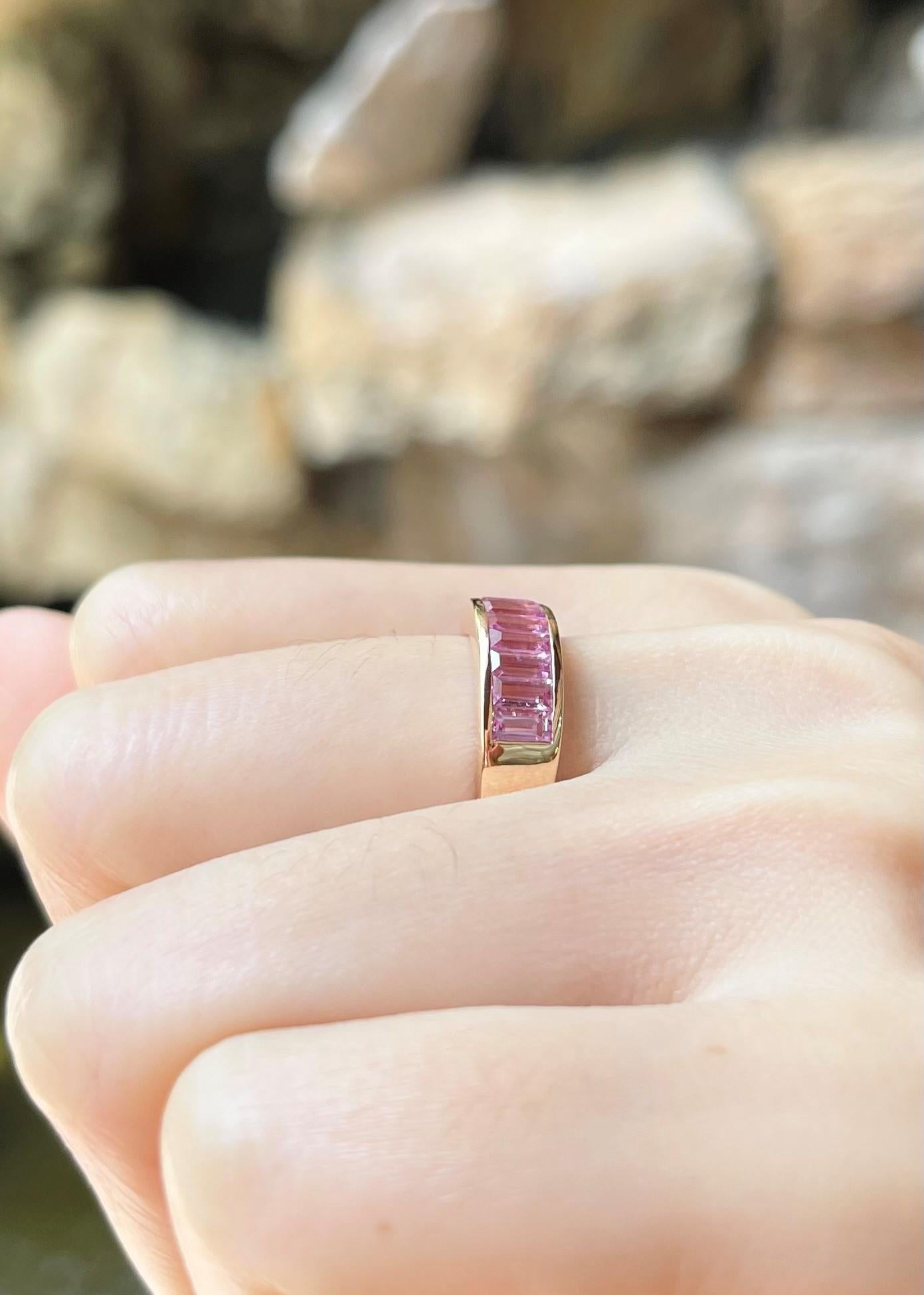 Baguette Cut Pink Sapphire Ring set in 18K Rose Gold Settings For Sale