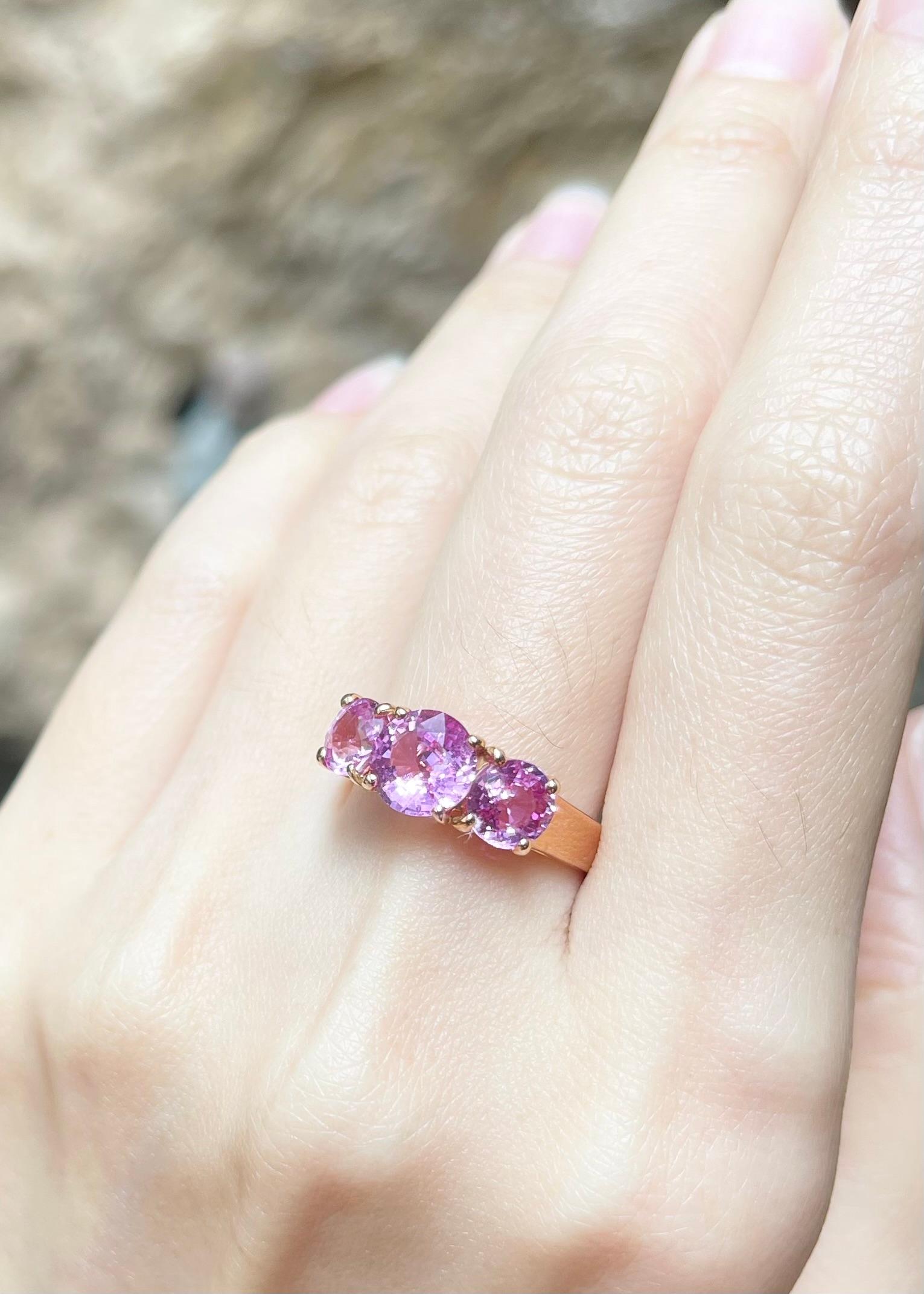 Women's Pink Sapphire Ring set in 18K Rose Gold Settings For Sale