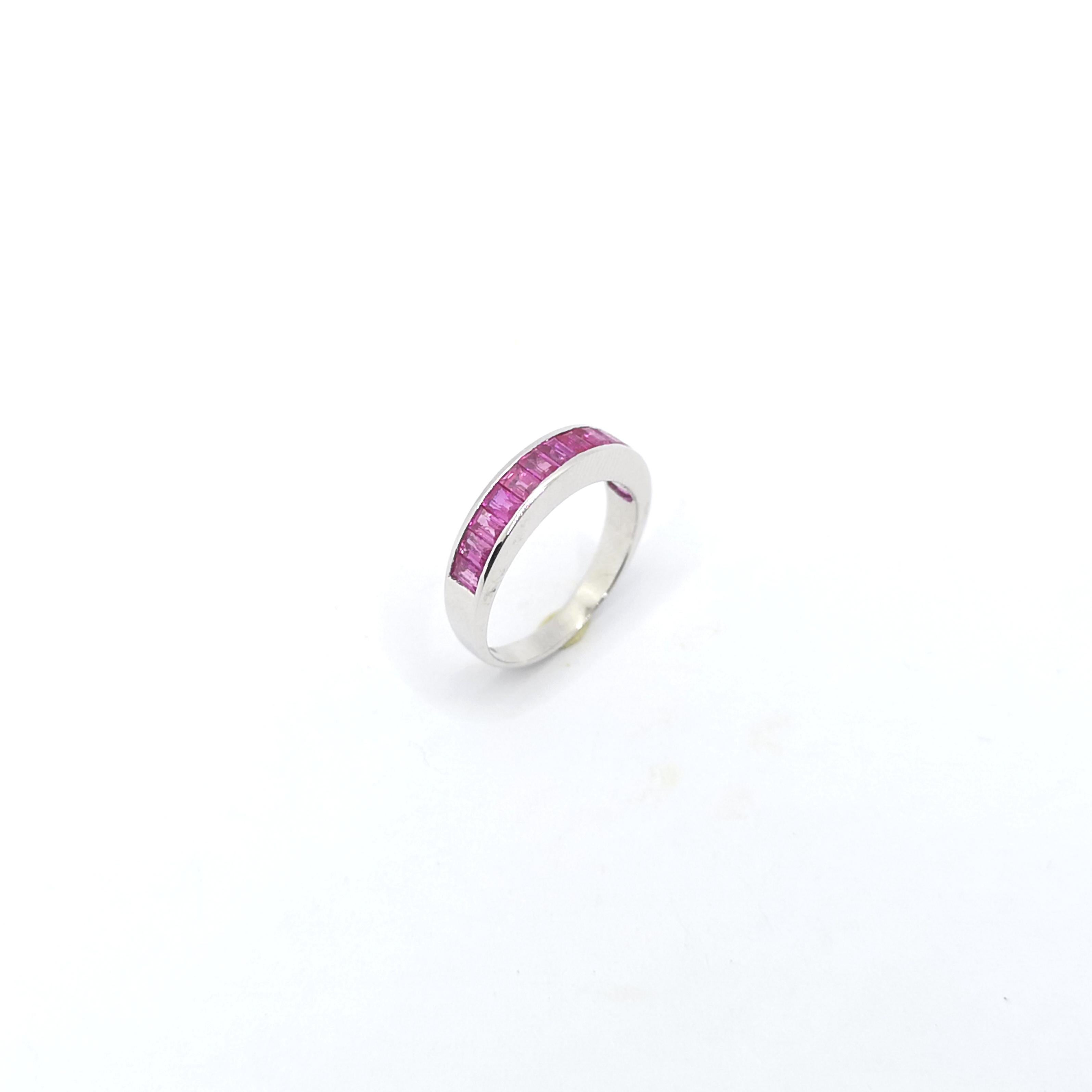 Pink Sapphire Ring set in 18K White Gold Settings For Sale 6