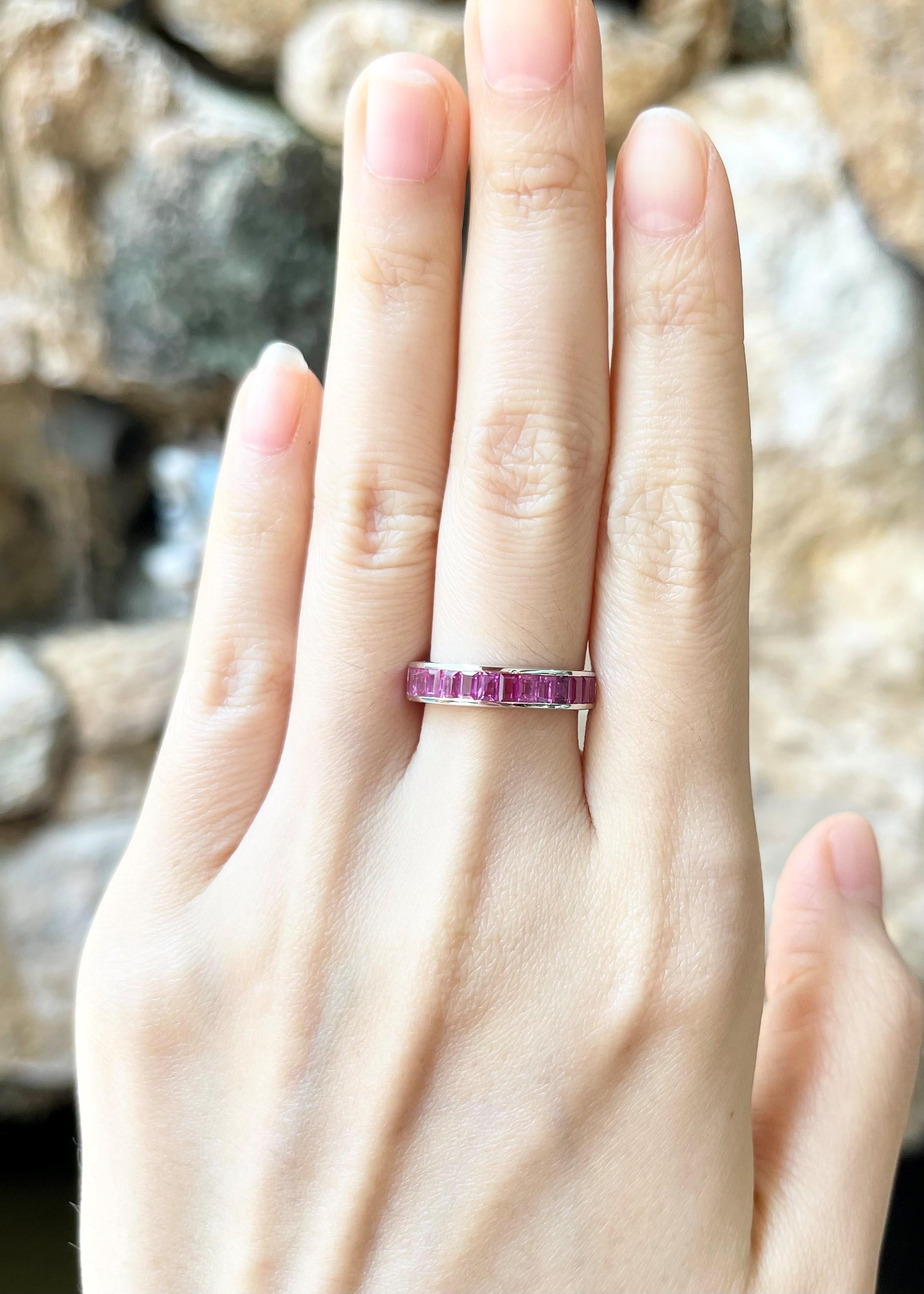 Pink Sapphire 1.47 carats Ring set in 18K White Gold Settings

Width:  1.8 cm 
Length: 0.4 cm
Ring Size: 53
Total Weight: 4.24 grams

