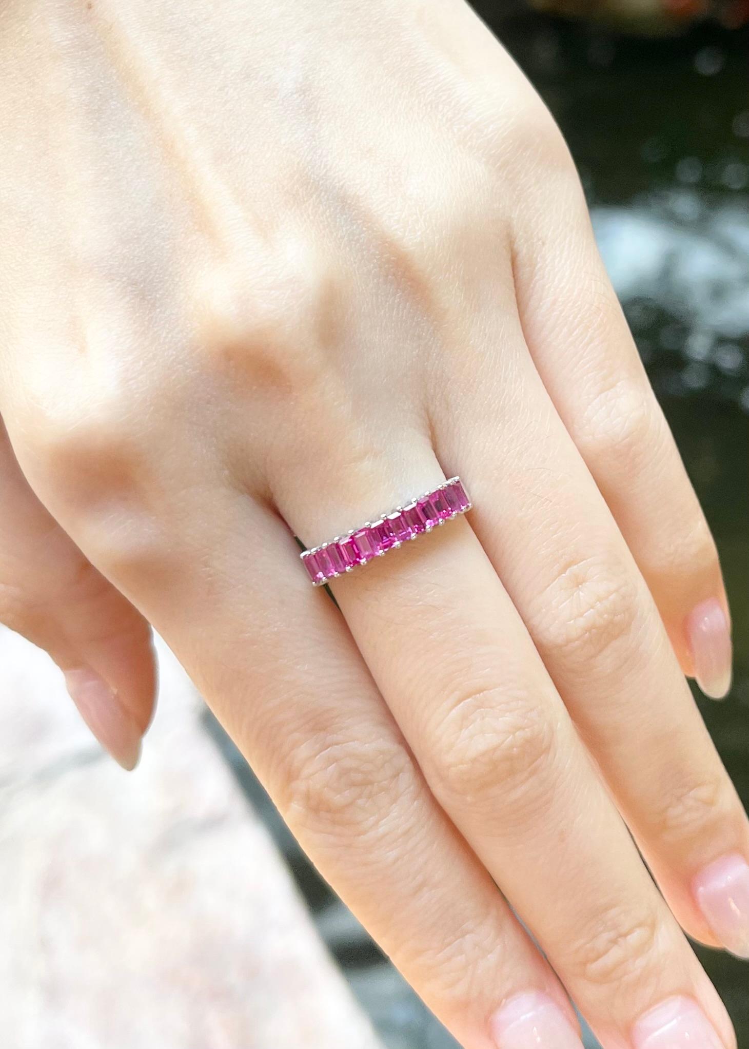 Emerald Cut Pink Sapphire Ring set in 18K White Gold Settings For Sale