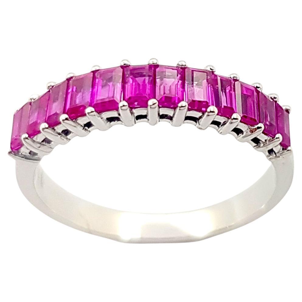 Pink Sapphire Ring set in 18K White Gold Settings For Sale