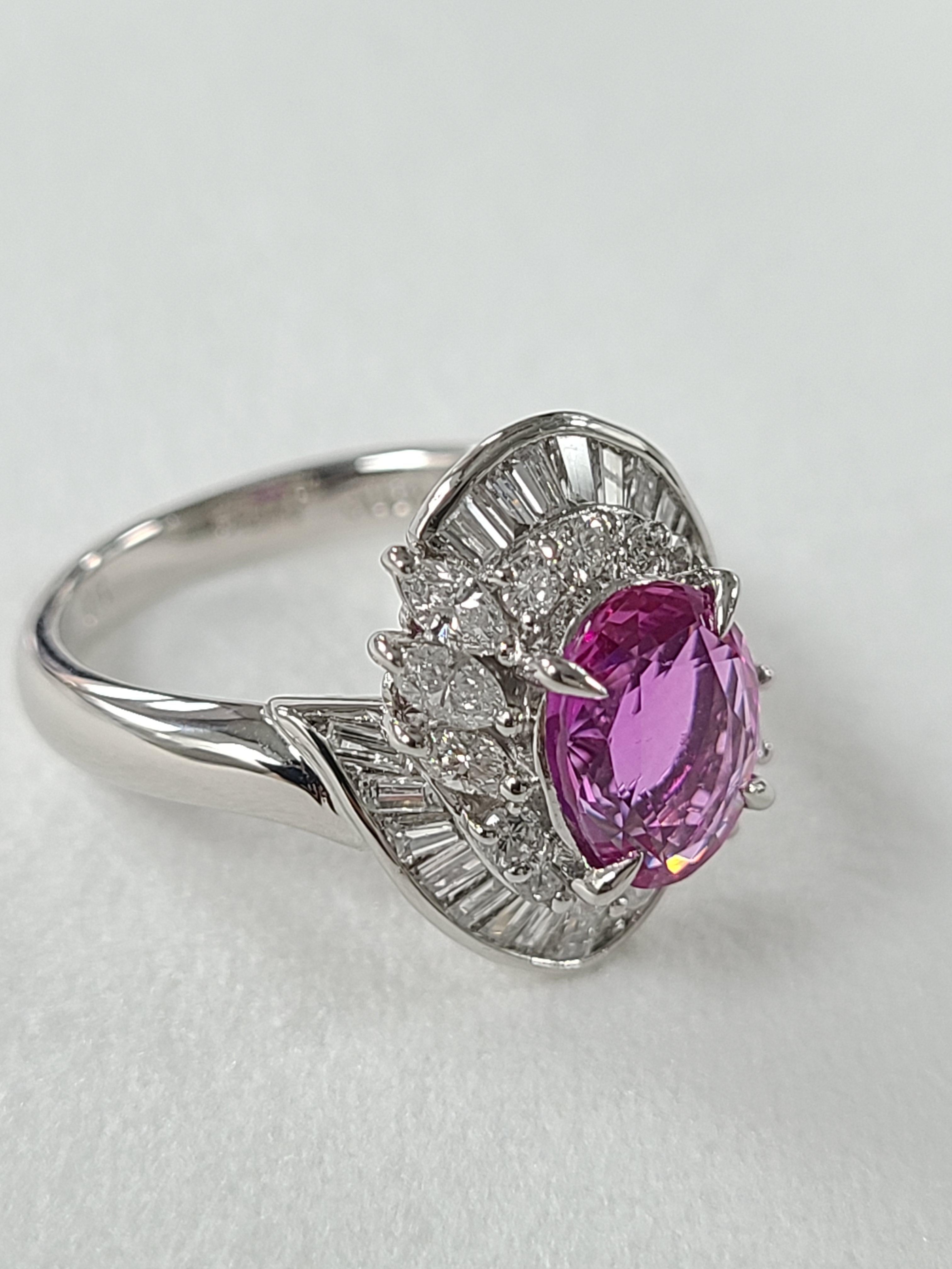 Pink Sapphire Ring Set in Platinum PT900 with Diamonds 5