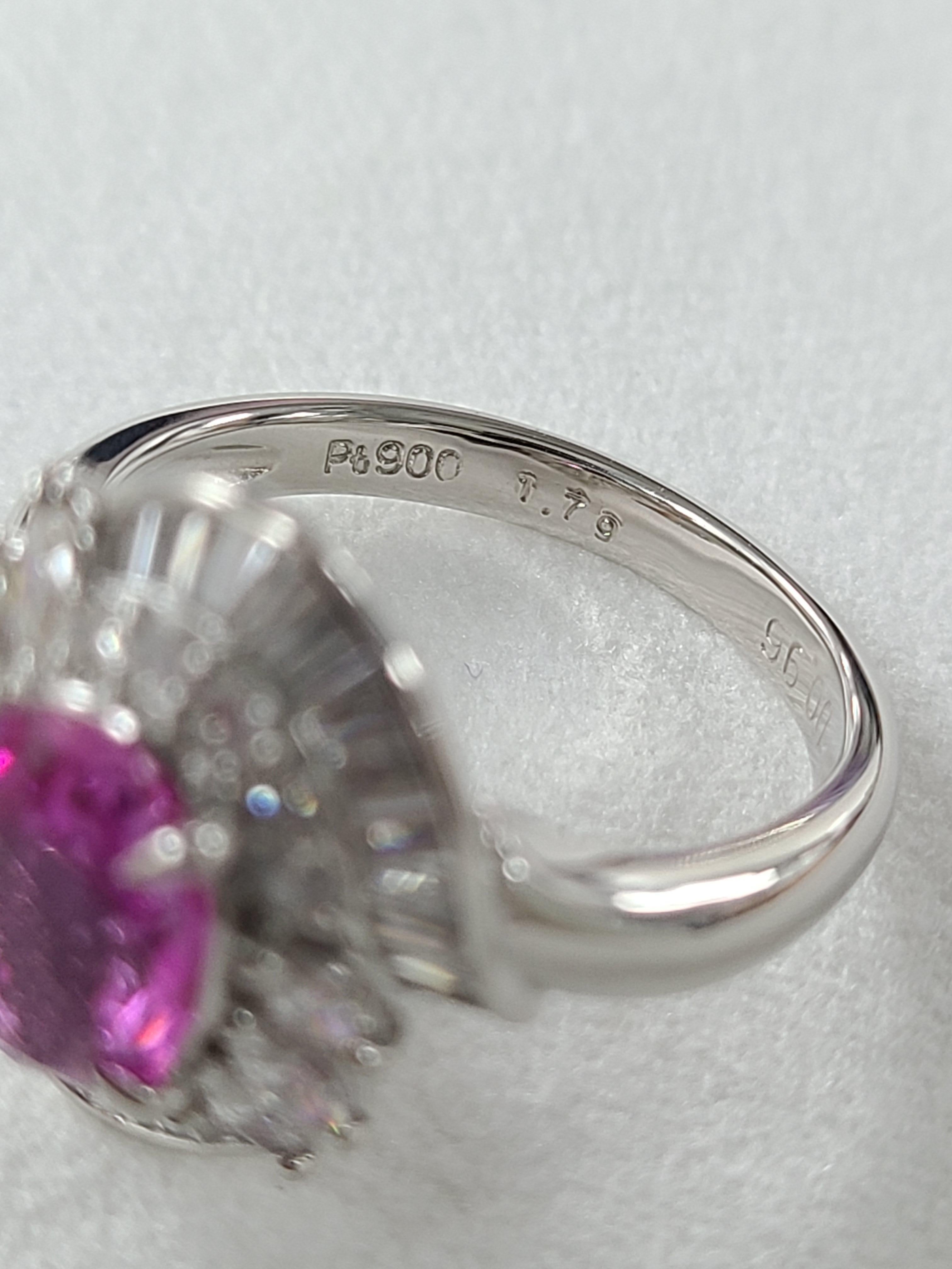 Pink Sapphire Ring Set in Platinum PT900 with Diamonds In New Condition In Hong Kong, HK