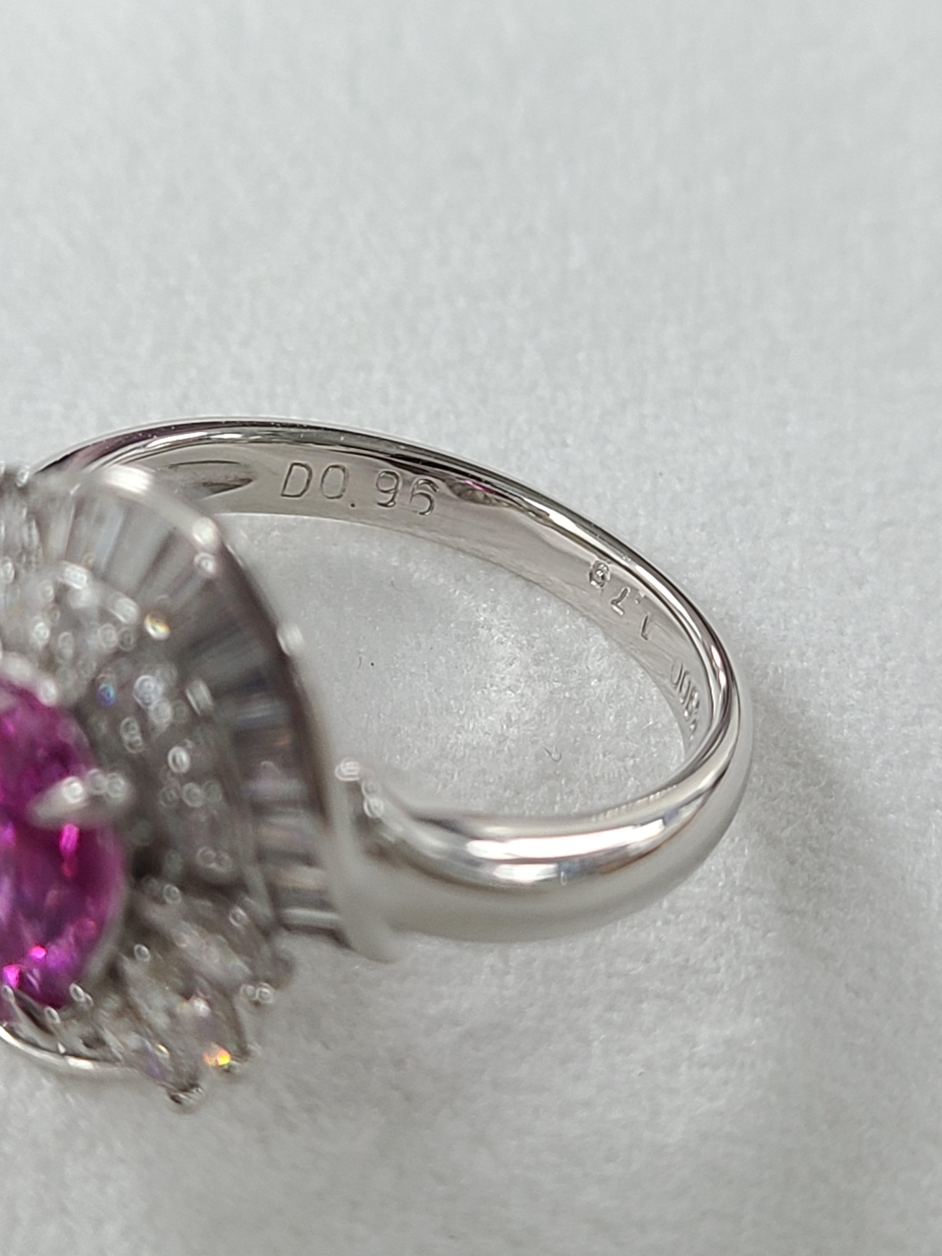 Women's Pink Sapphire Ring Set in Platinum PT900 with Diamonds