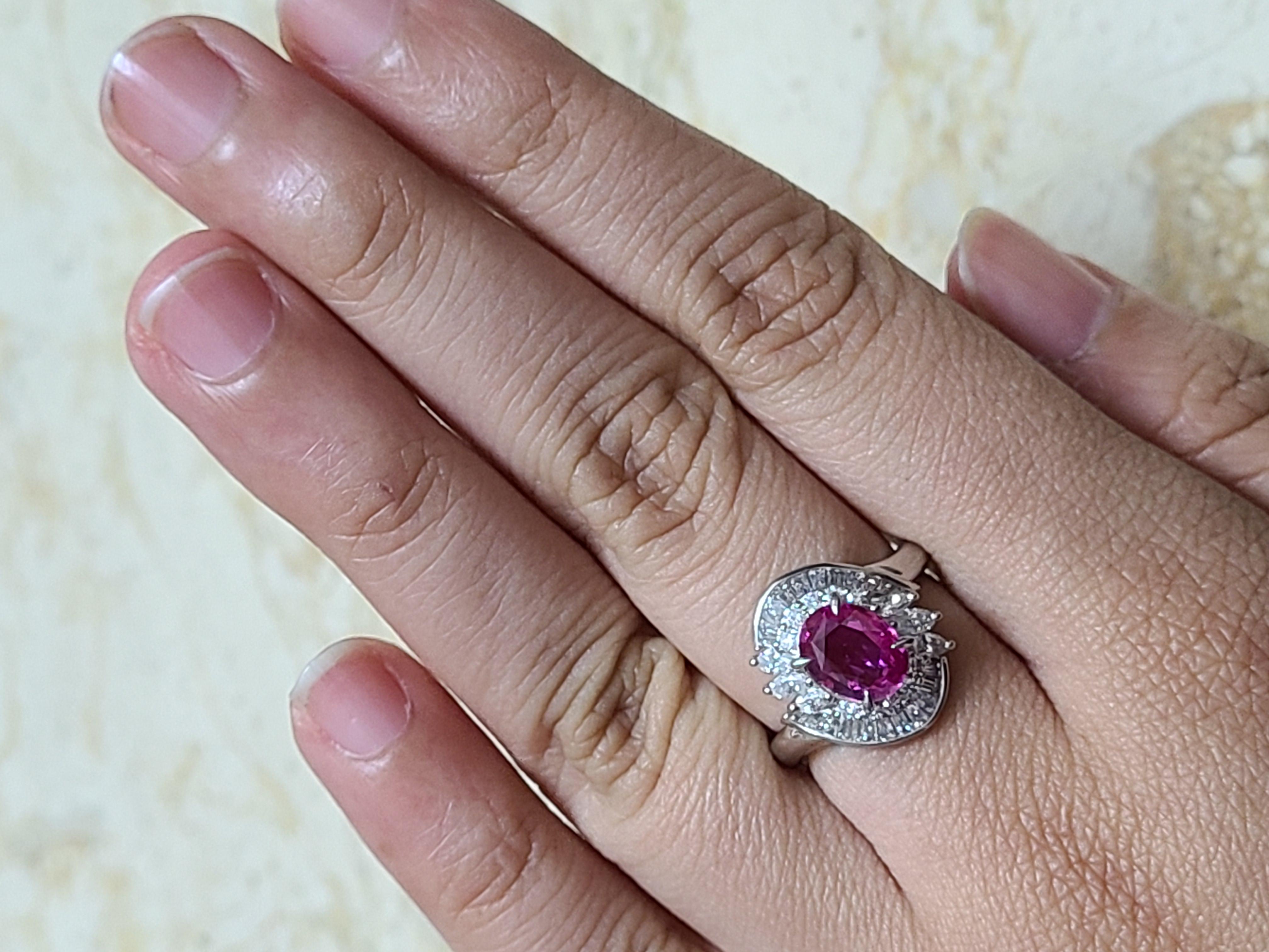 Pink Sapphire Ring Set in Platinum PT900 with Diamonds 2