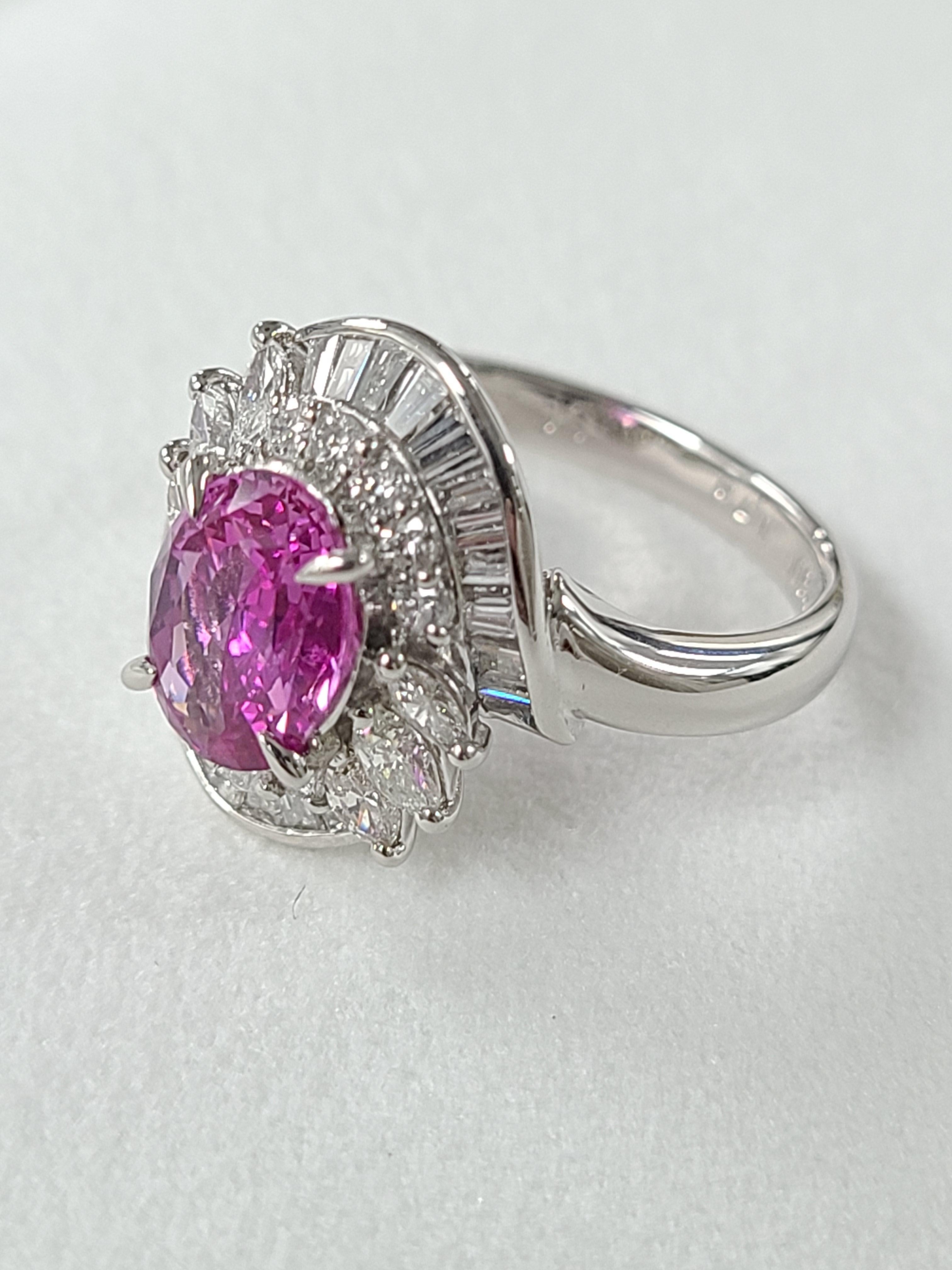 Pink Sapphire Ring Set in Platinum PT900 with Diamonds 4