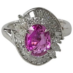Pink Sapphire Ring Set in Platinum PT900 with Diamonds