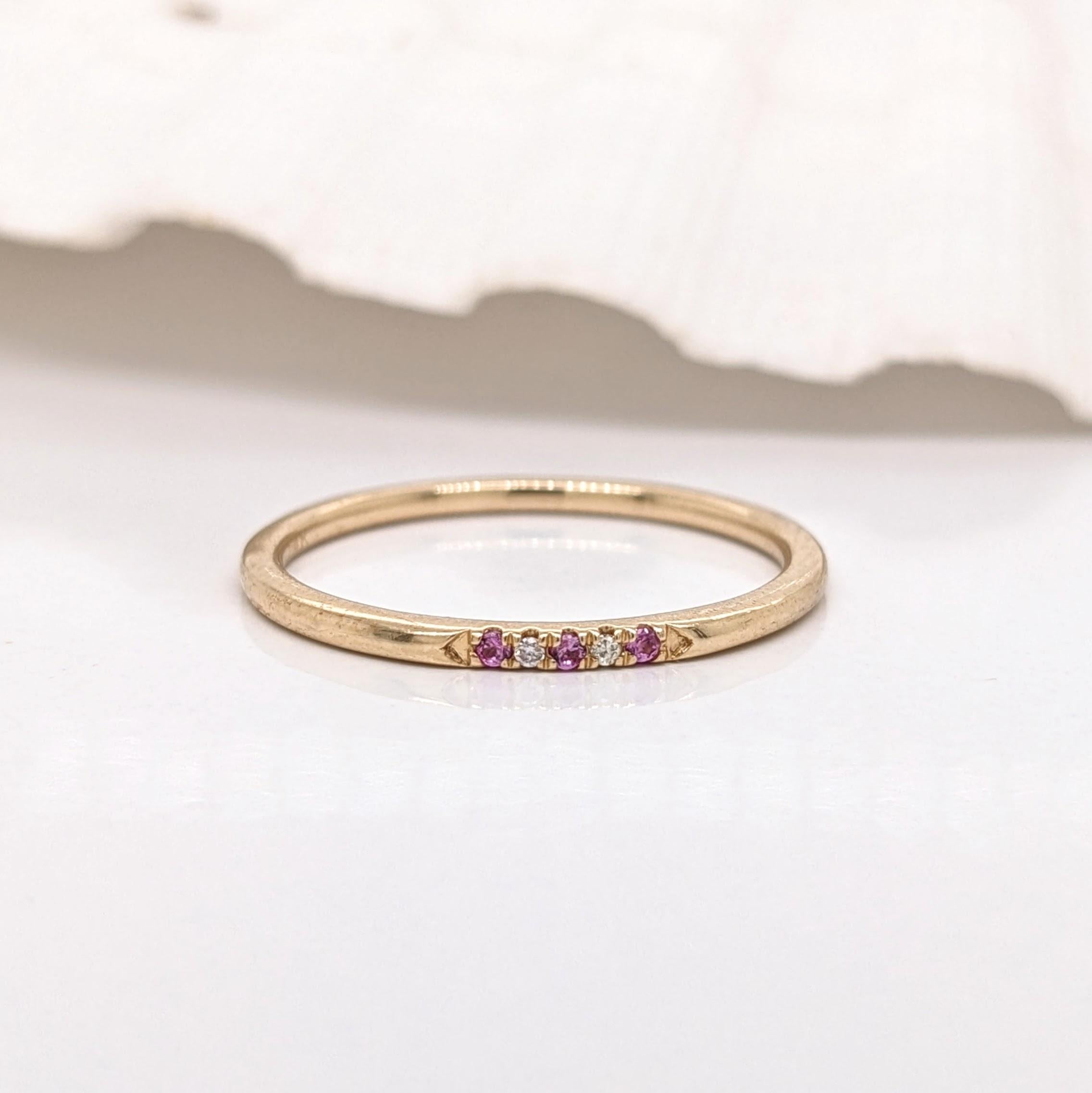 Modern Pink Sapphire Ring w Earth Mined Diamonds in Solid 14K Yellow Gold