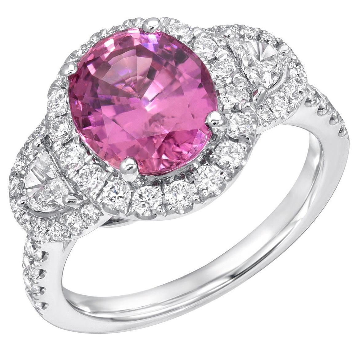 Pink Sapphire Ring Oval 3.14 Carats